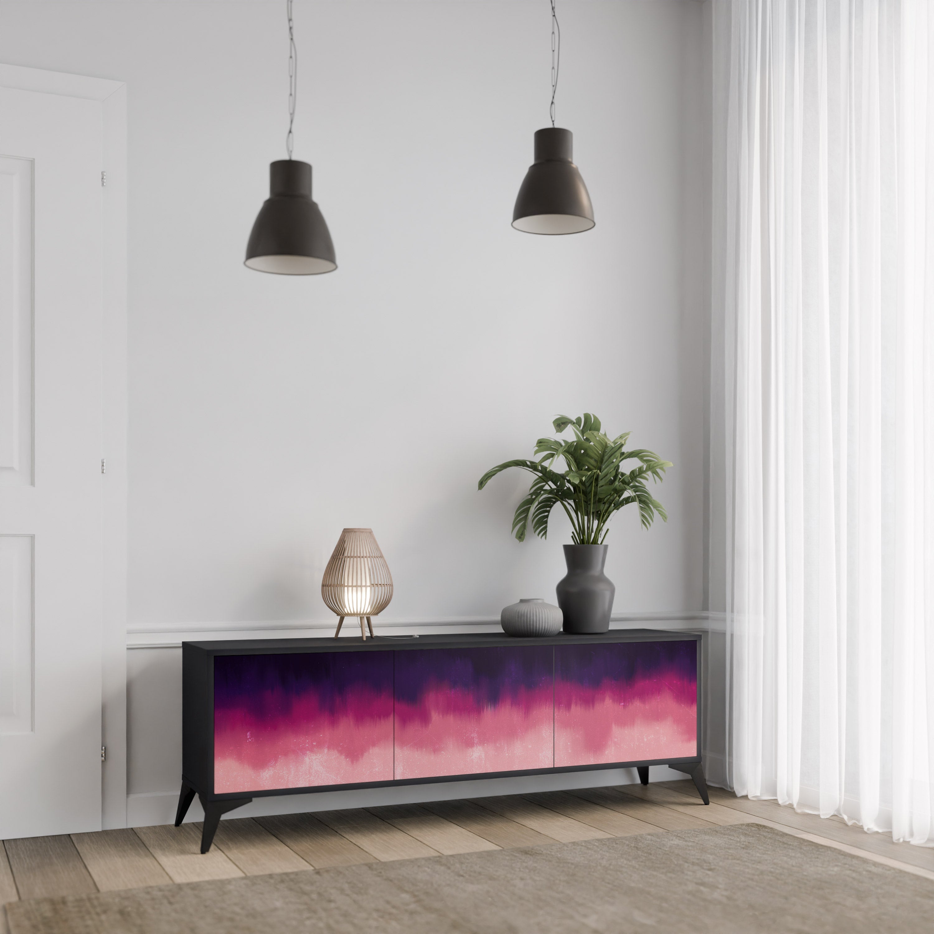 Meuble TV 3 portes AURORA BOREALIS finition noire