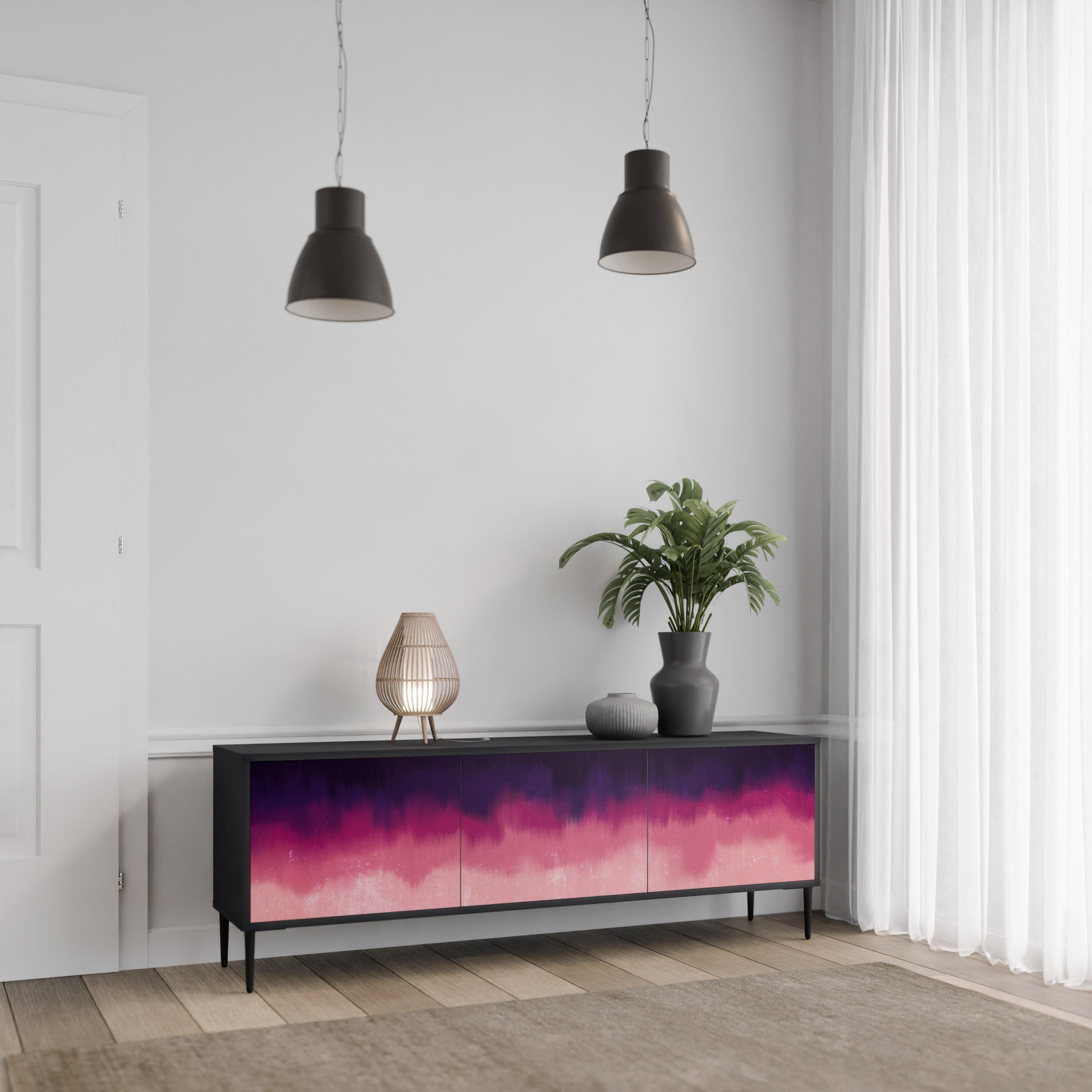 Meuble TV 3 portes AURORA BOREALIS finition noire