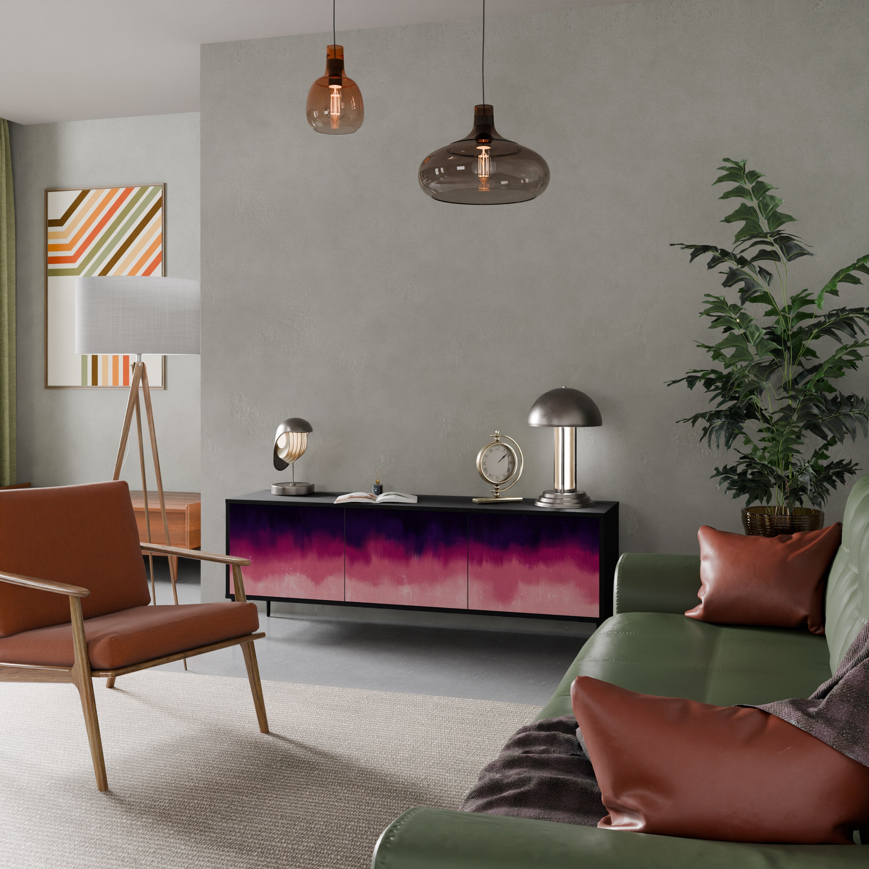 Meuble TV 3 portes AURORA BOREALIS finition noire