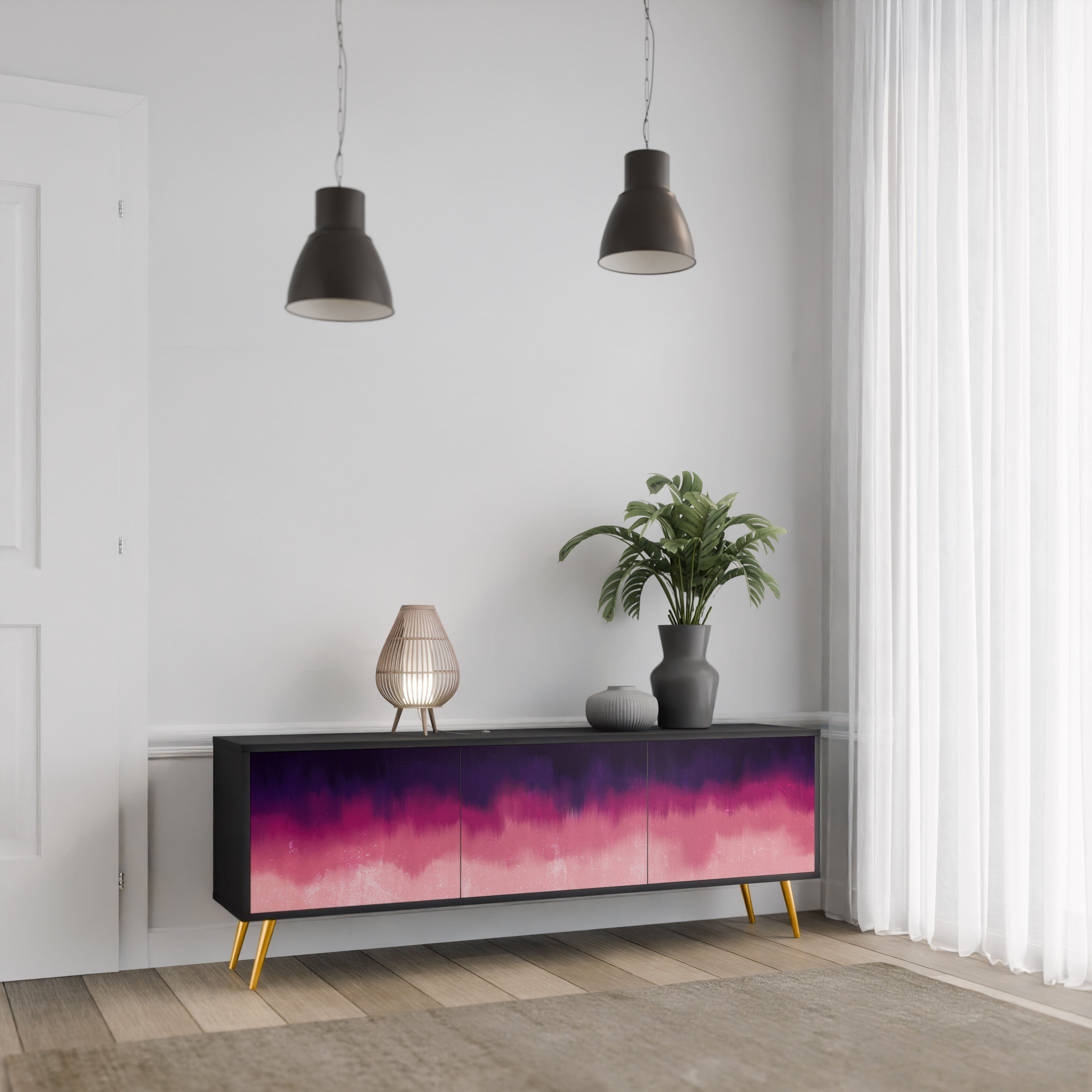 Meuble TV 3 portes AURORA BOREALIS finition noire