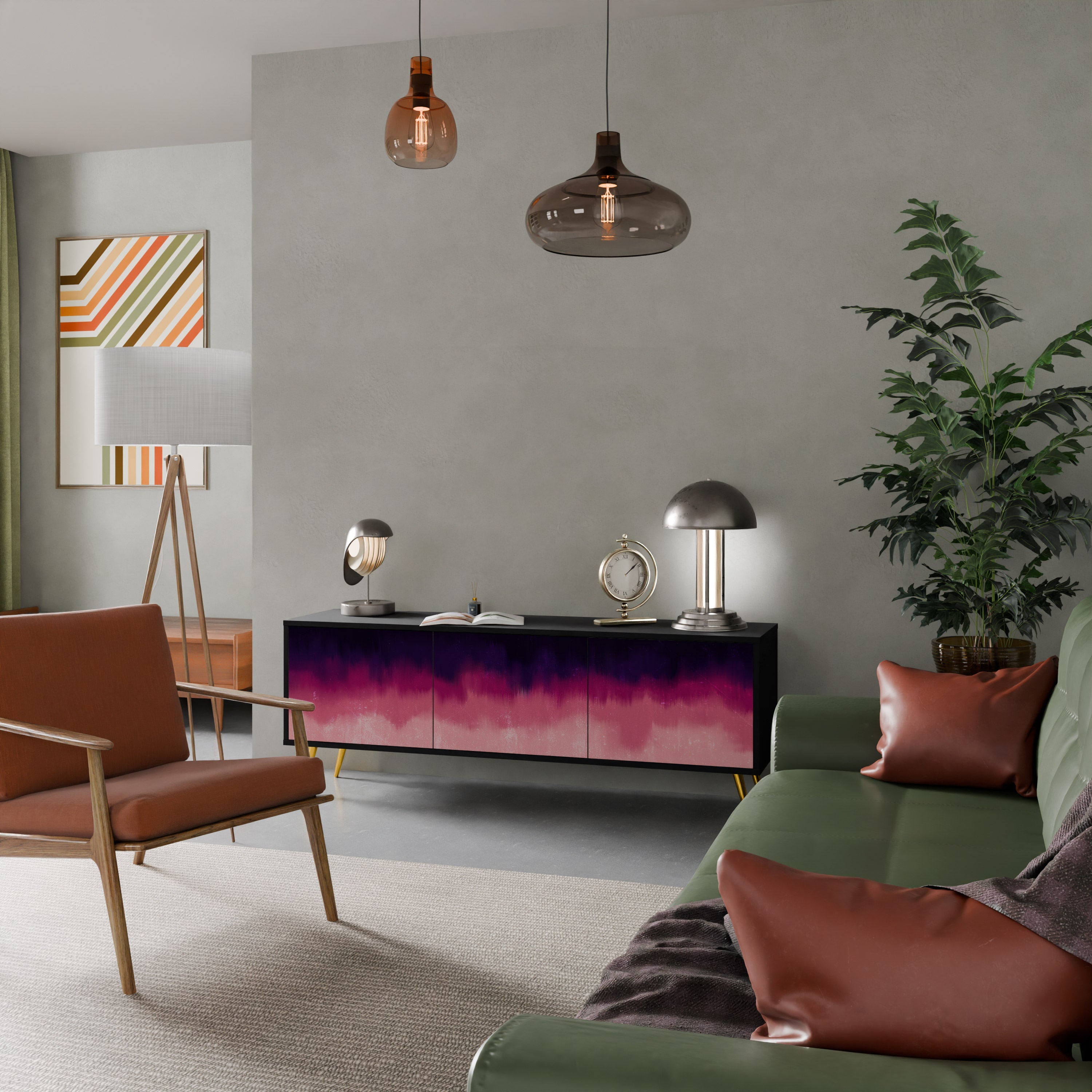 Meuble TV 3 portes AURORA BOREALIS finition noire