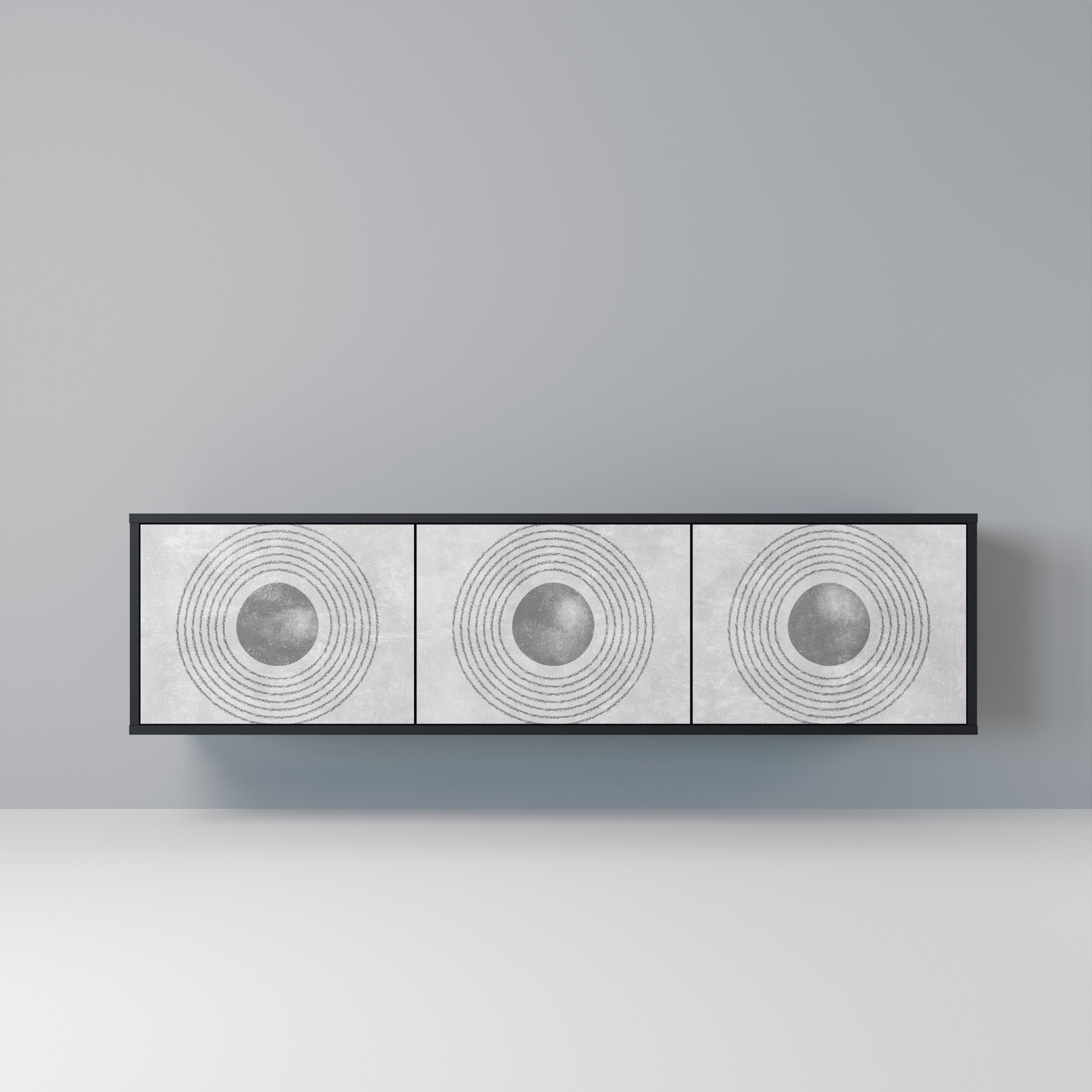 Meuble TV 3 portes SOLID CIRCLES finition noire