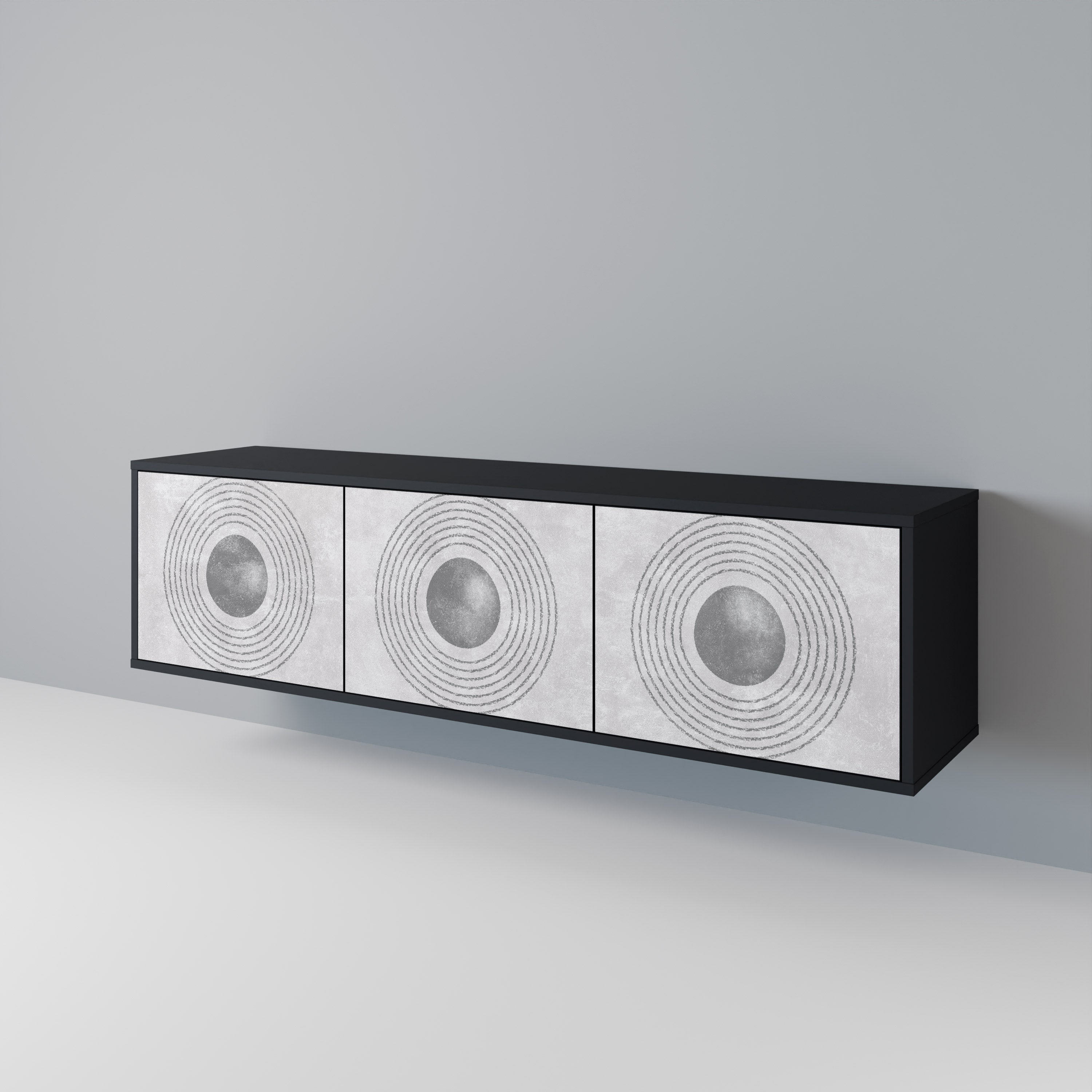 Meuble TV 3 portes SOLID CIRCLES finition noire