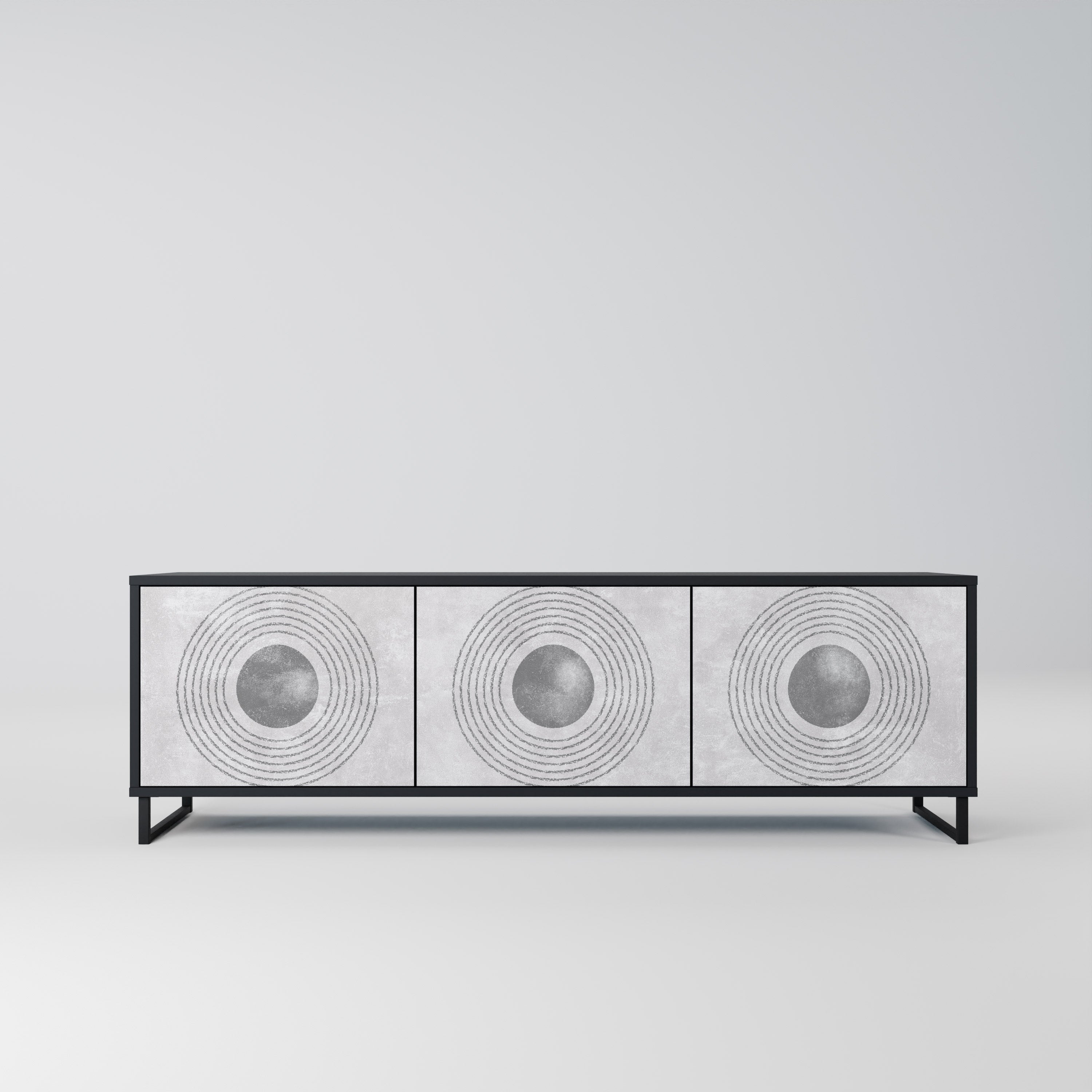 Meuble TV 3 portes SOLID CIRCLES finition noire