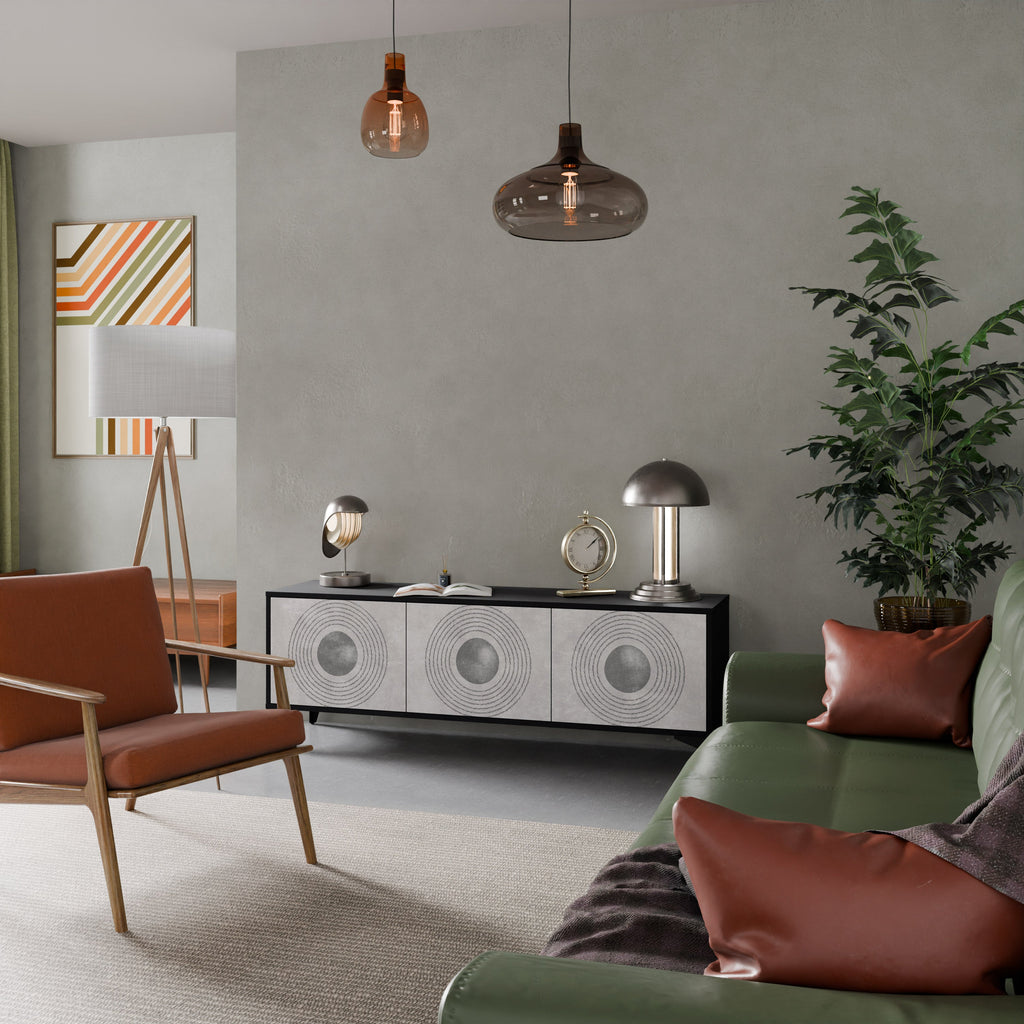 Meuble TV 3 portes SOLID CIRCLES finition noire