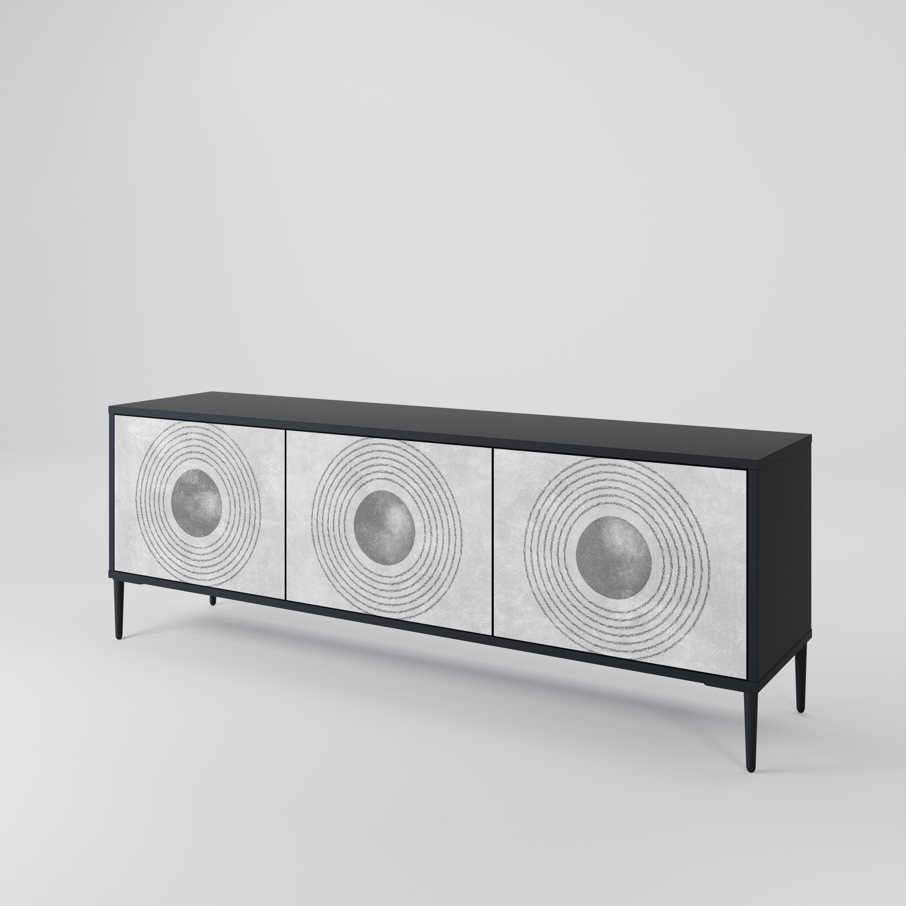 Meuble TV 3 portes SOLID CIRCLES finition noire