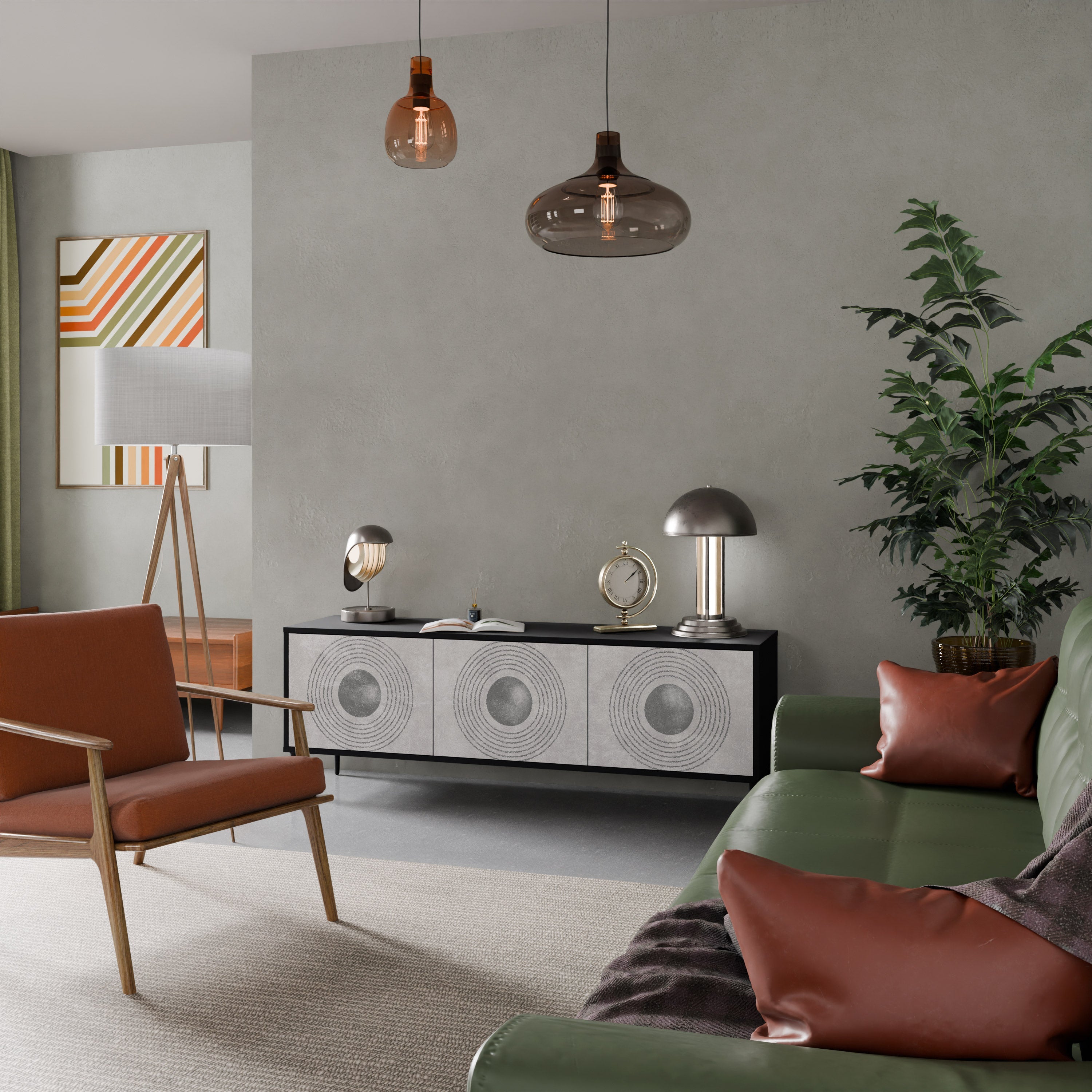 Meuble TV 3 portes SOLID CIRCLES finition noire