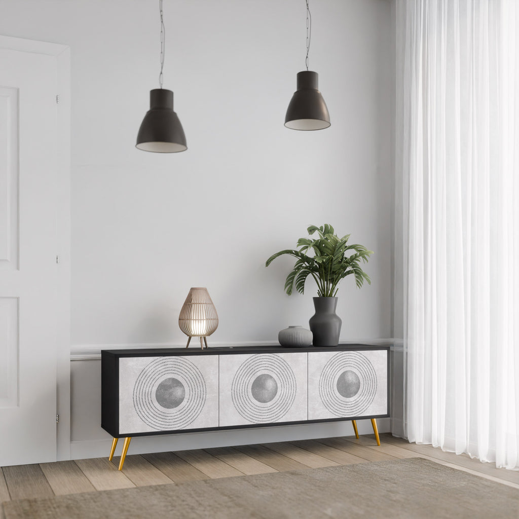 Meuble TV 3 portes SOLID CIRCLES finition noire