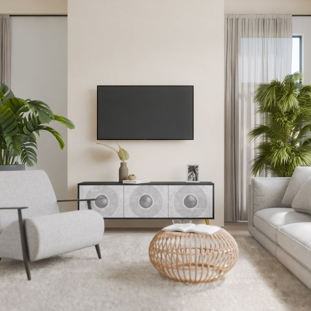 Meuble TV 3 portes SOLID CIRCLES finition noire