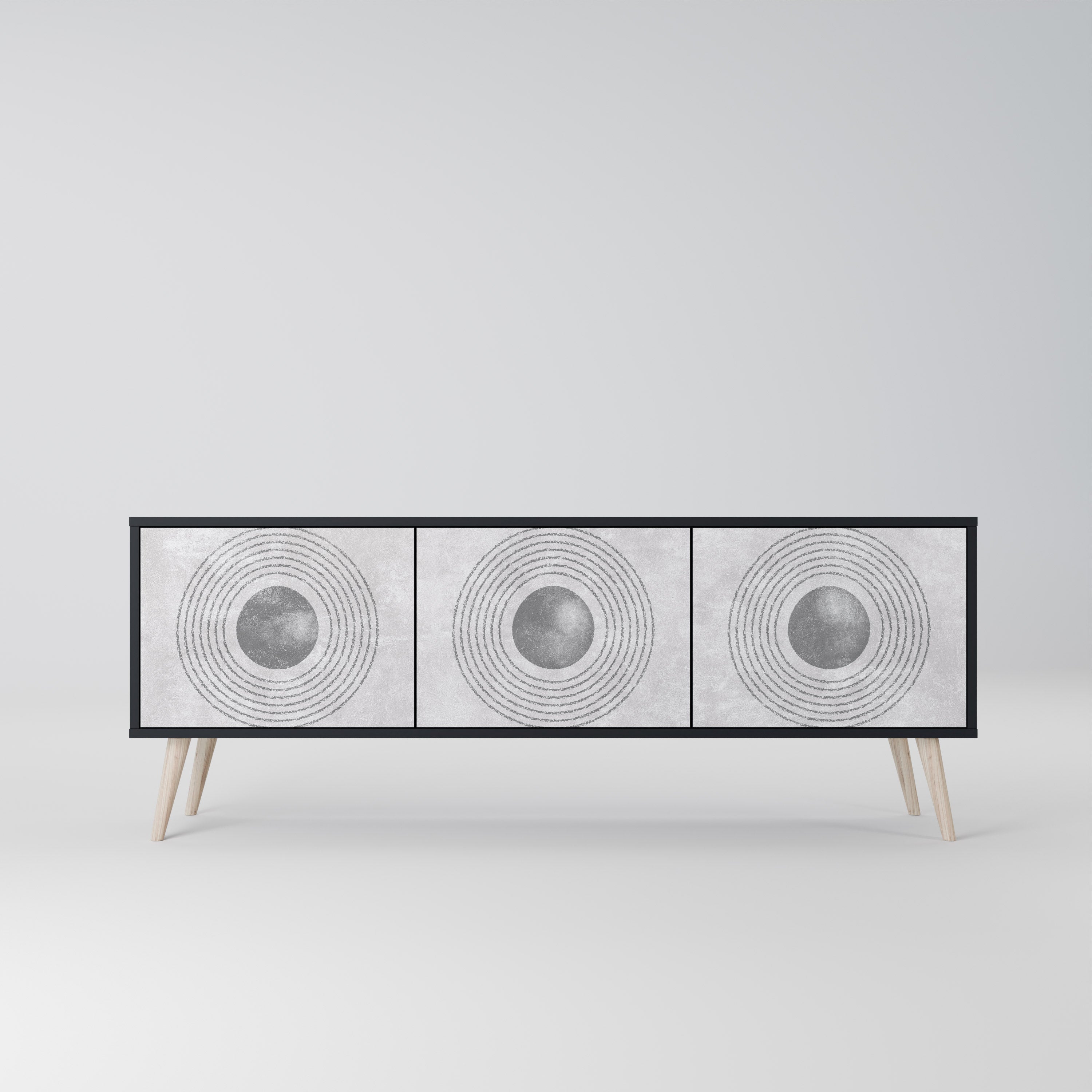 Meuble TV 3 portes SOLID CIRCLES finition noire