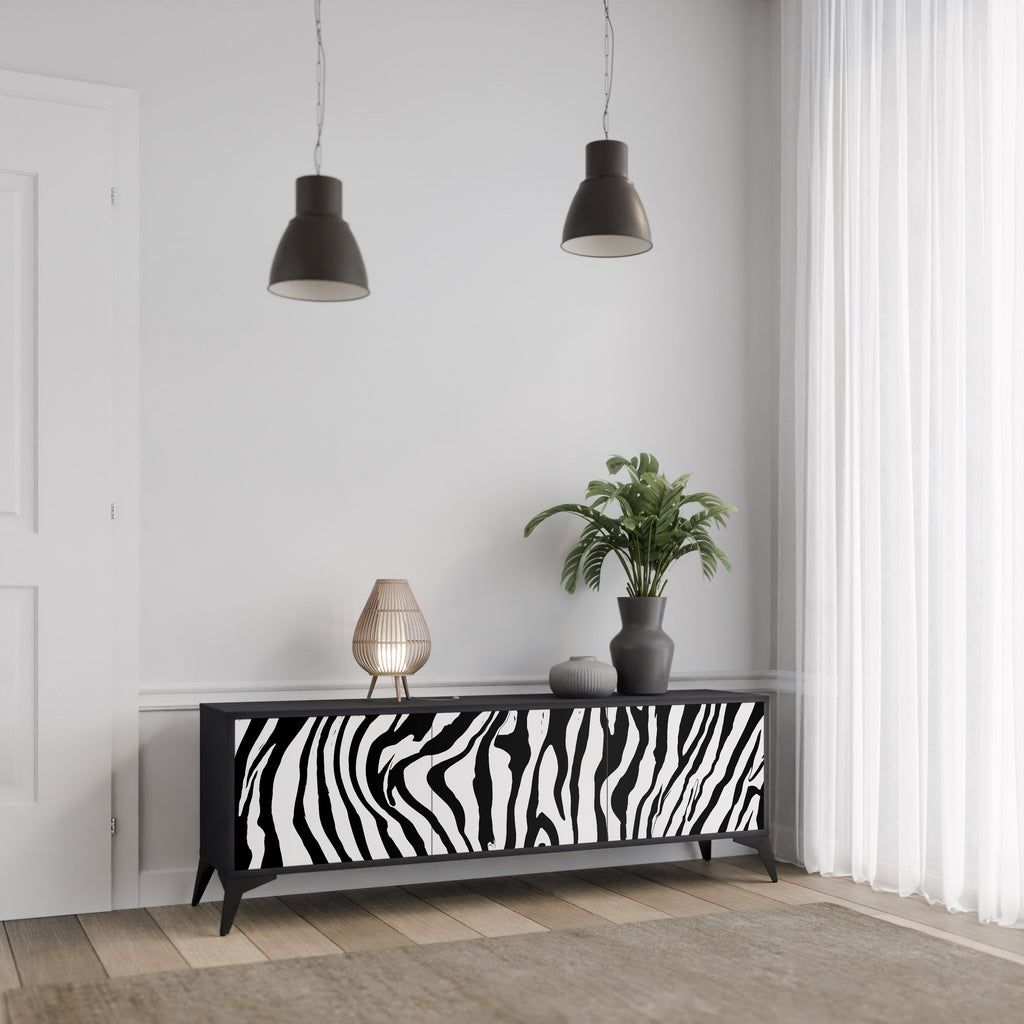 Meuble TV 3 portes SPLENDID ZEBRA finition noire