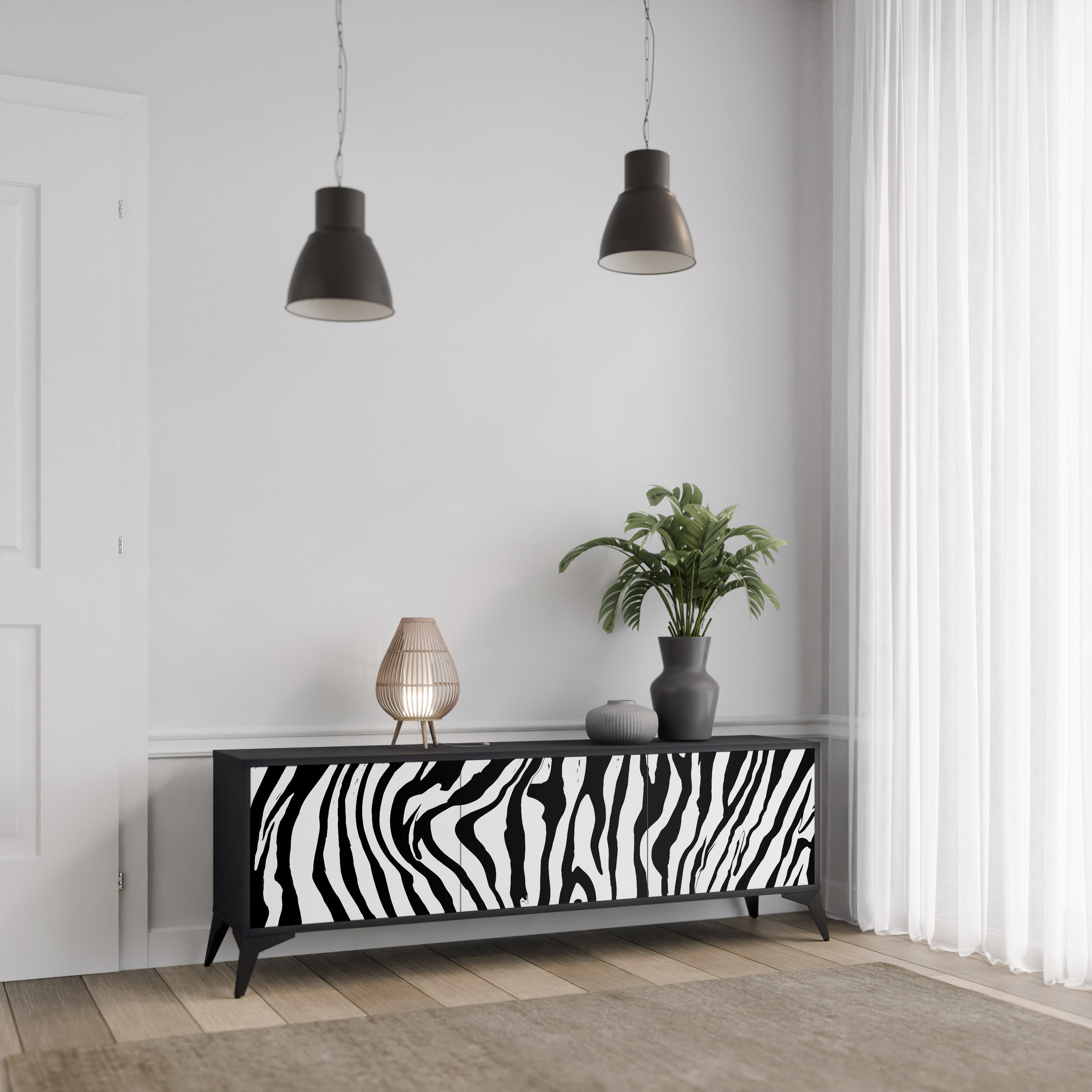 Meuble TV 3 portes SPLENDID ZEBRA finition noire