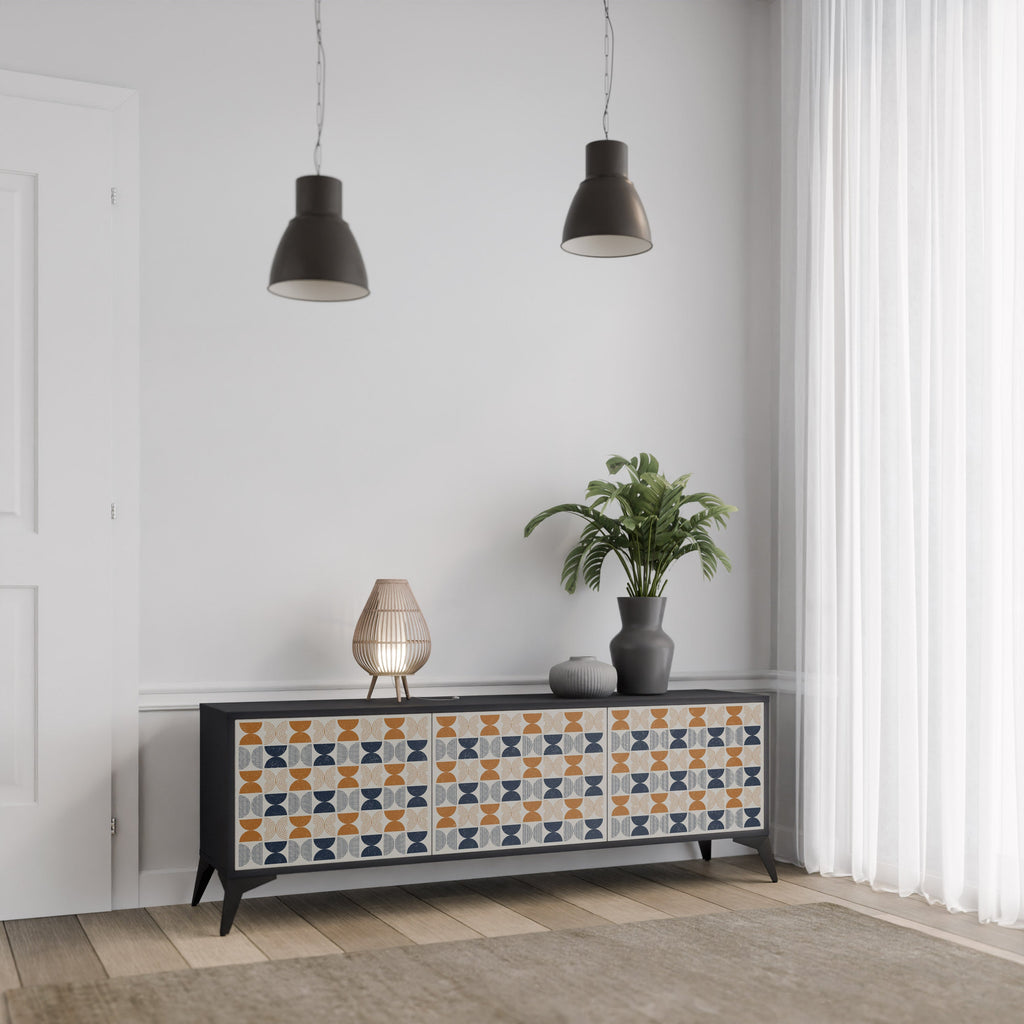 Meuble TV 3 portes REFLECTION RANGE en finition noire