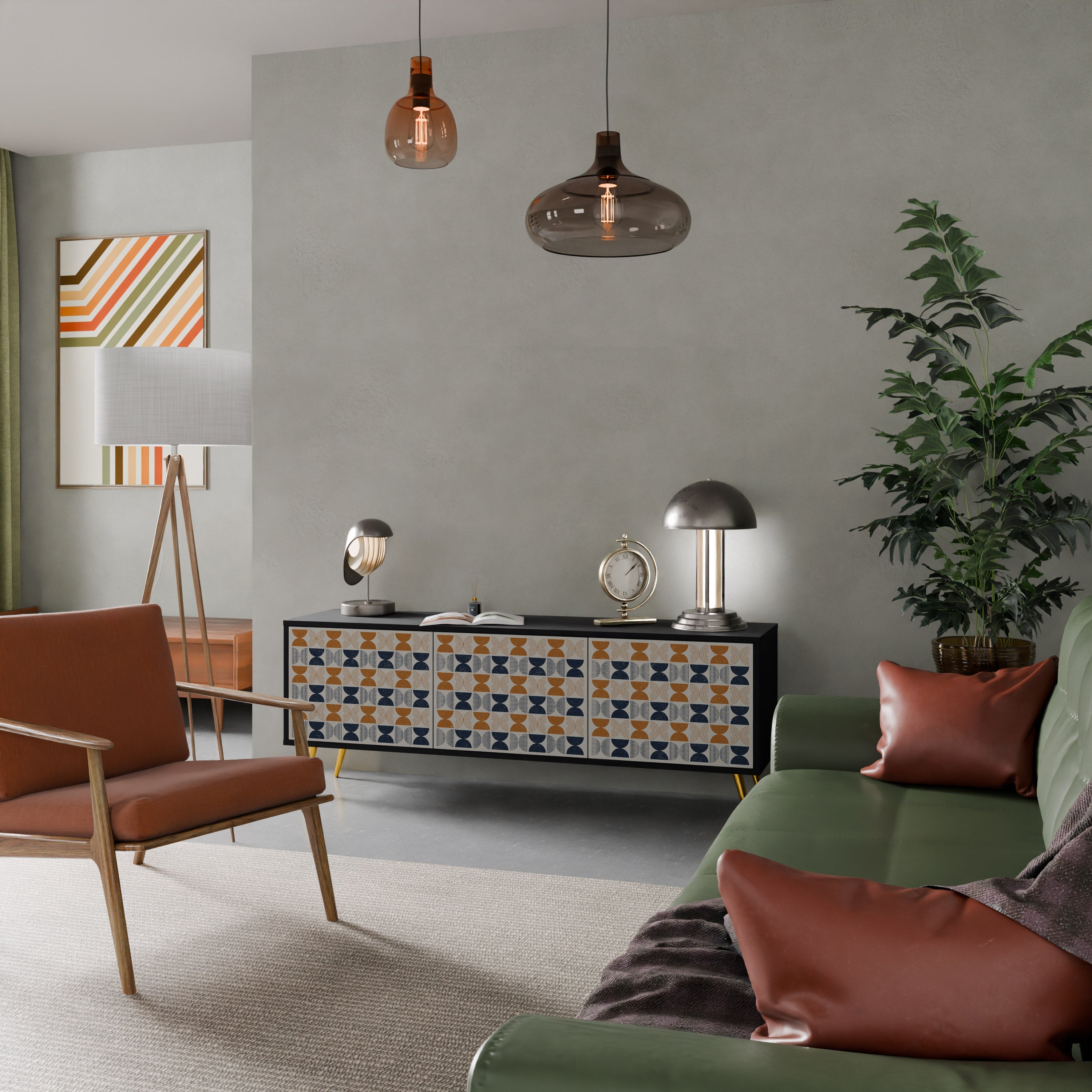 Meuble TV 3 portes REFLECTION RANGE en finition noire