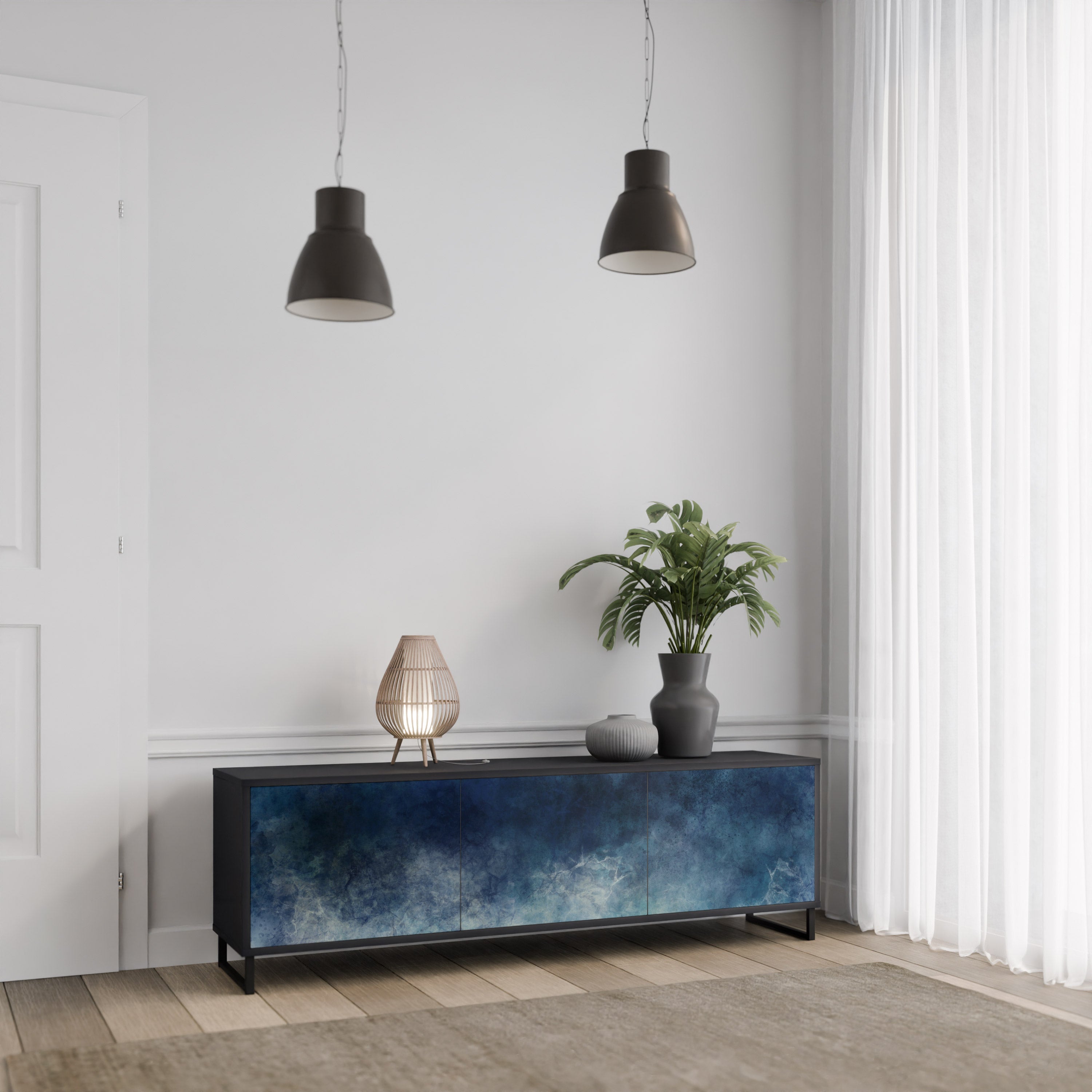 Meuble TV 3 portes CELESTIAL FALL finition noire