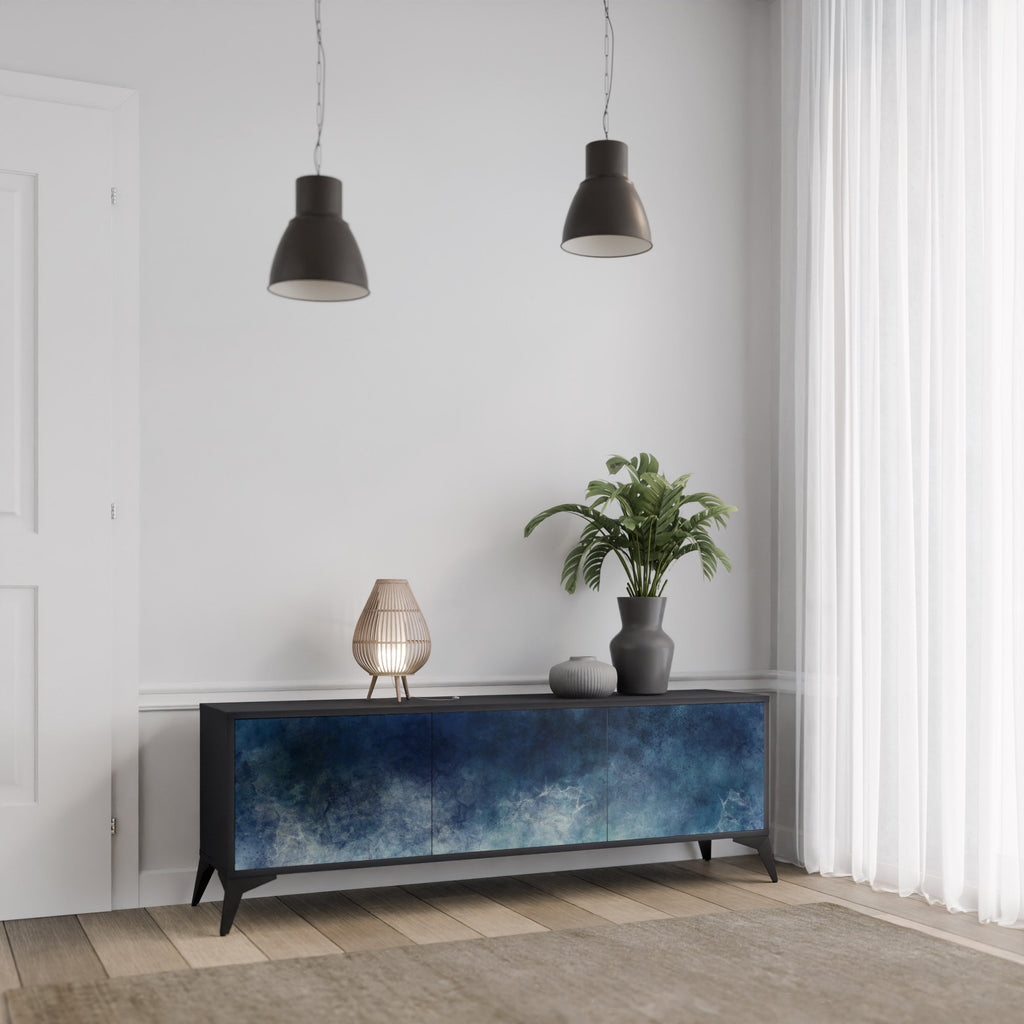 CELESTIAL FALL 3-Door TV Stand in Black Finish