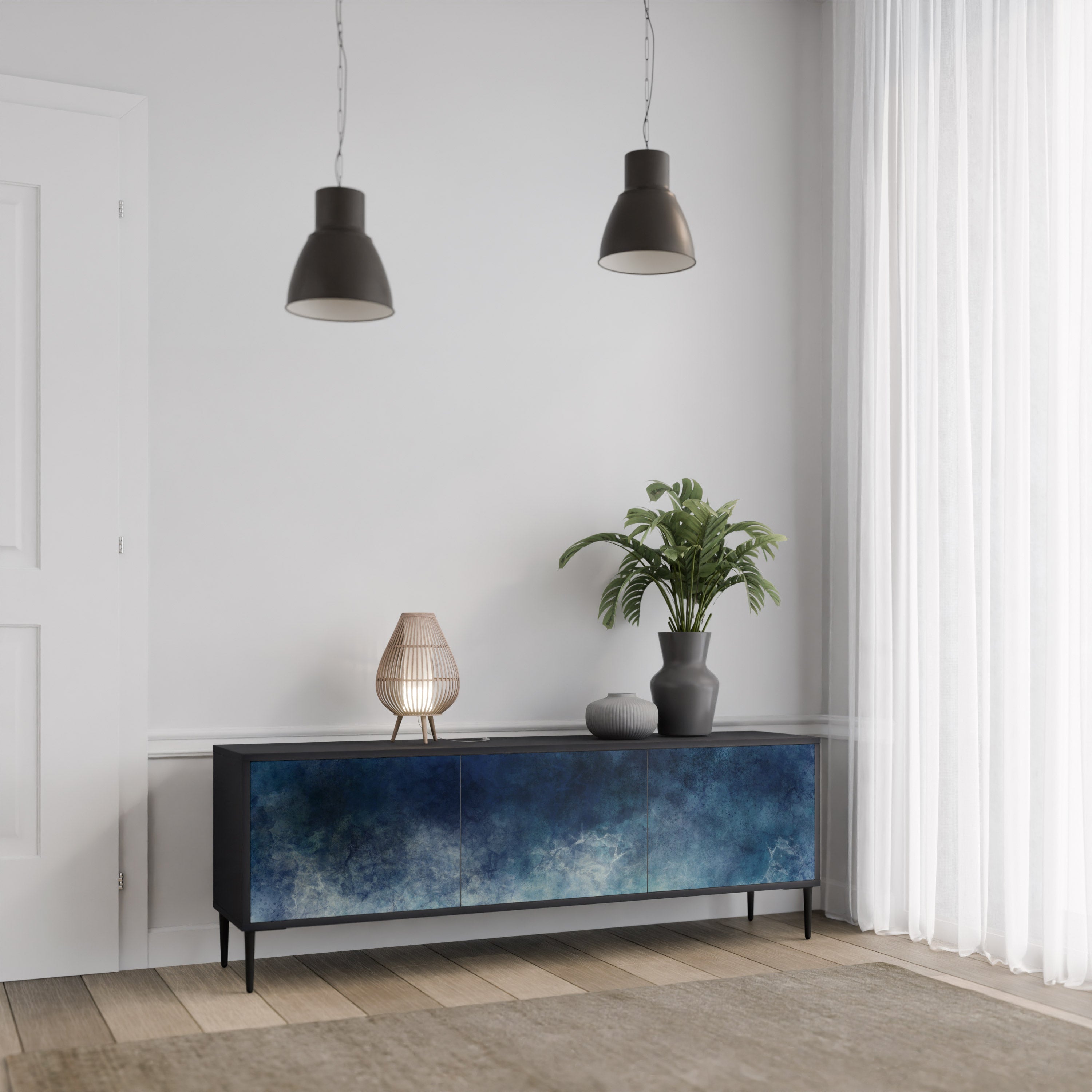 Meuble TV 3 portes CELESTIAL FALL finition noire