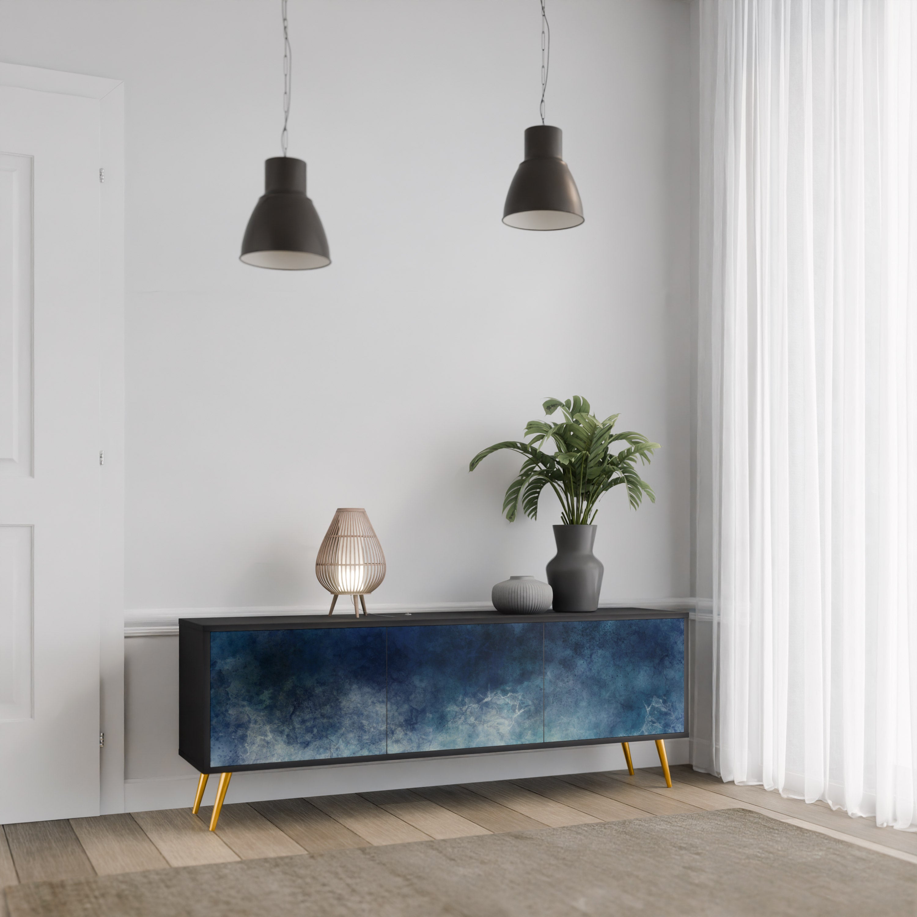 Meuble TV 3 portes CELESTIAL FALL finition noire