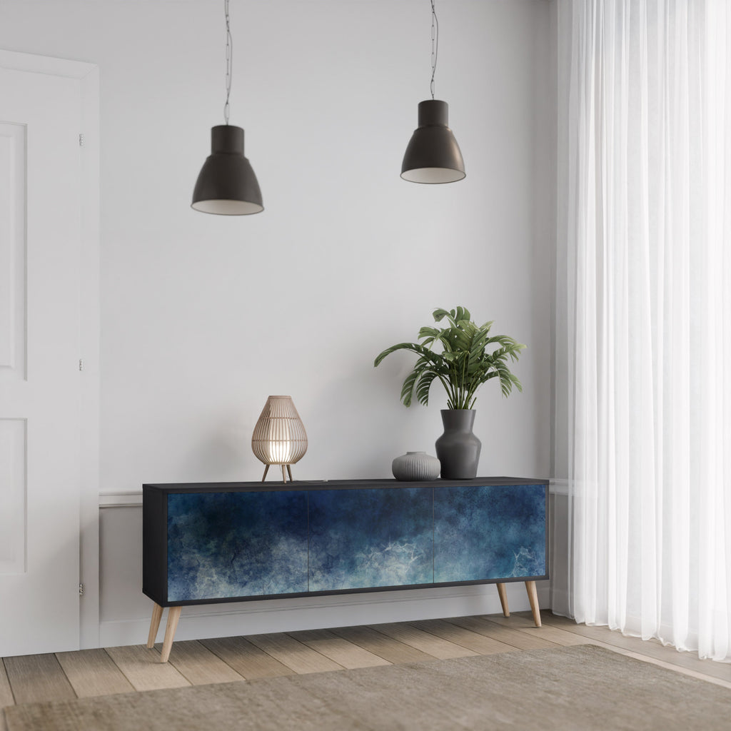 CELESTIAL FALL 3-Door TV Stand in Black Finish