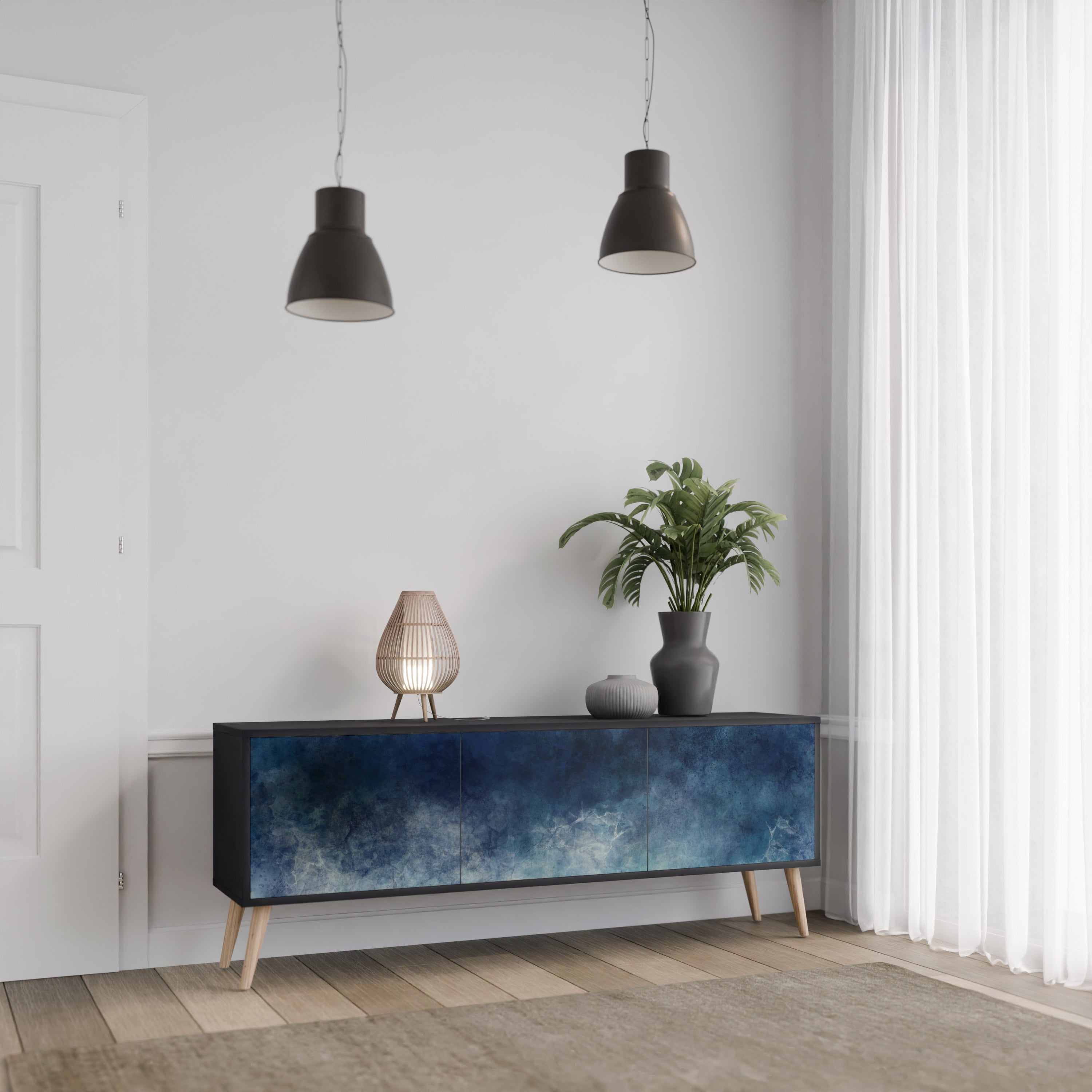 Meuble TV 3 portes CELESTIAL FALL finition noire