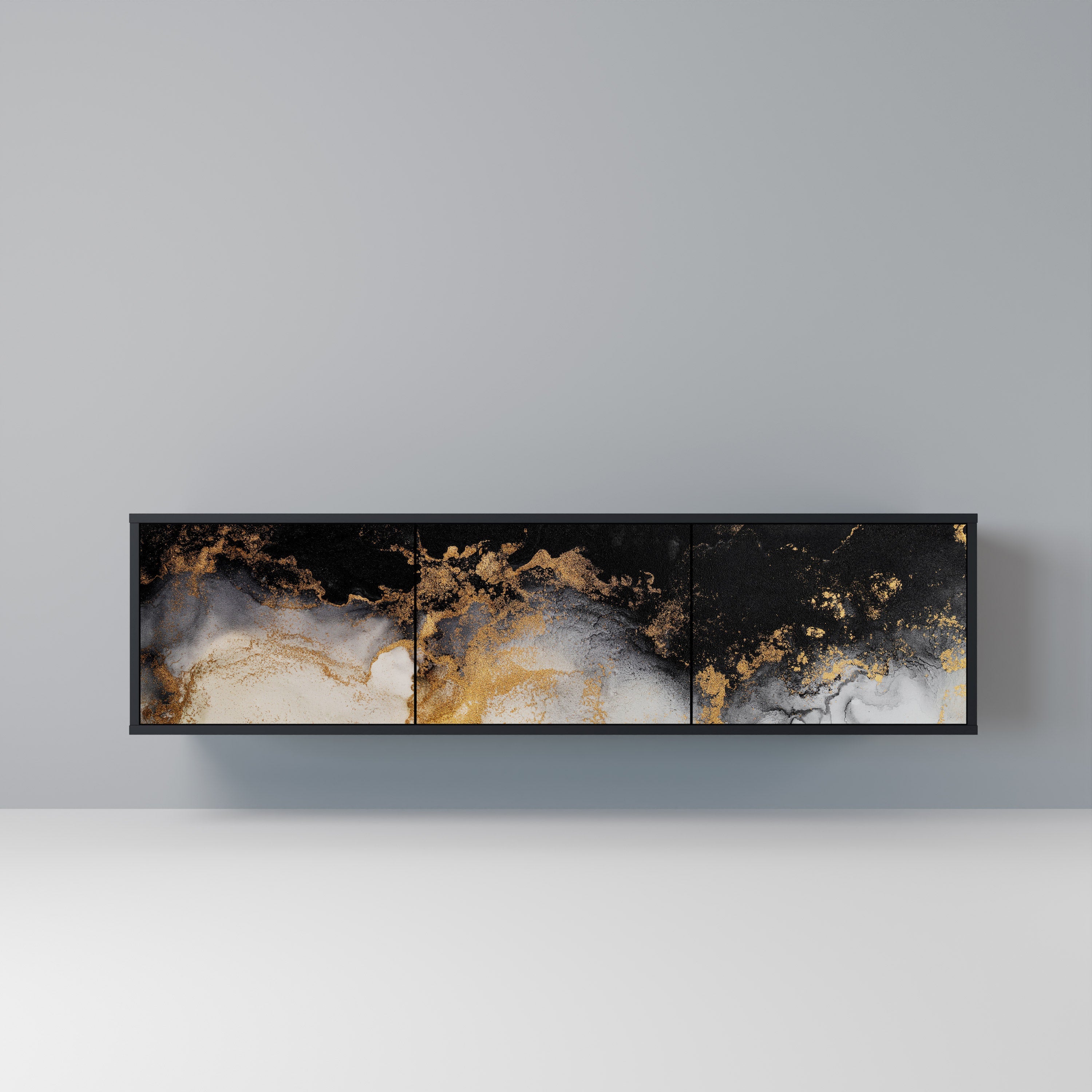 Meuble TV 3 portes MARBLE OF TOMMORROW finition noire