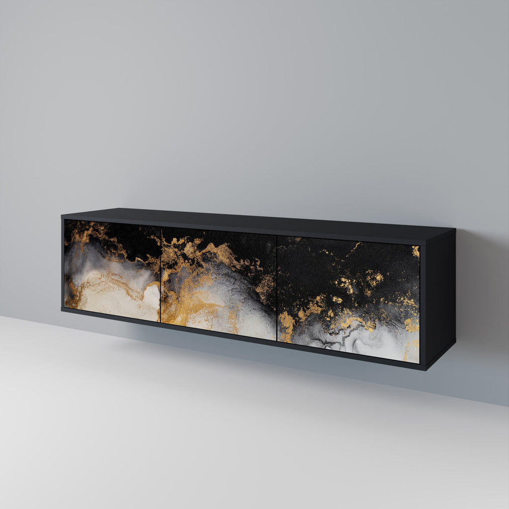 Meuble TV 3 portes MARBLE OF TOMMORROW finition noire