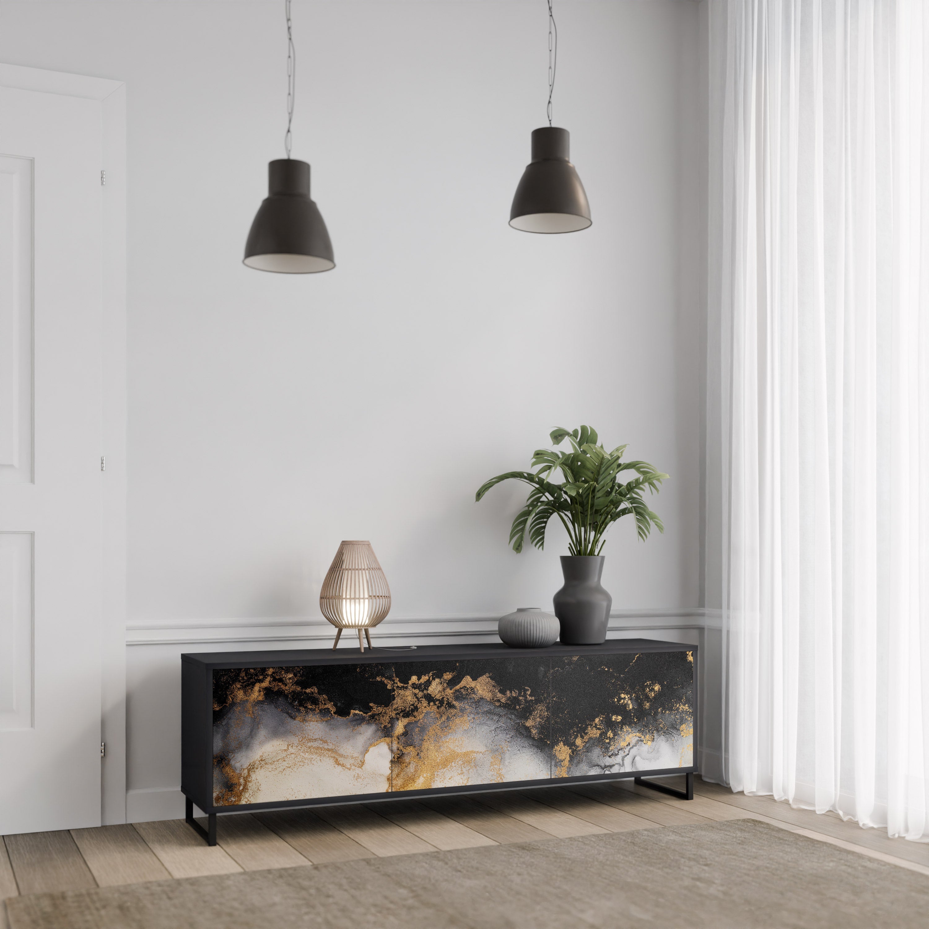 Meuble TV 3 portes MARBLE OF TOMMORROW finition noire