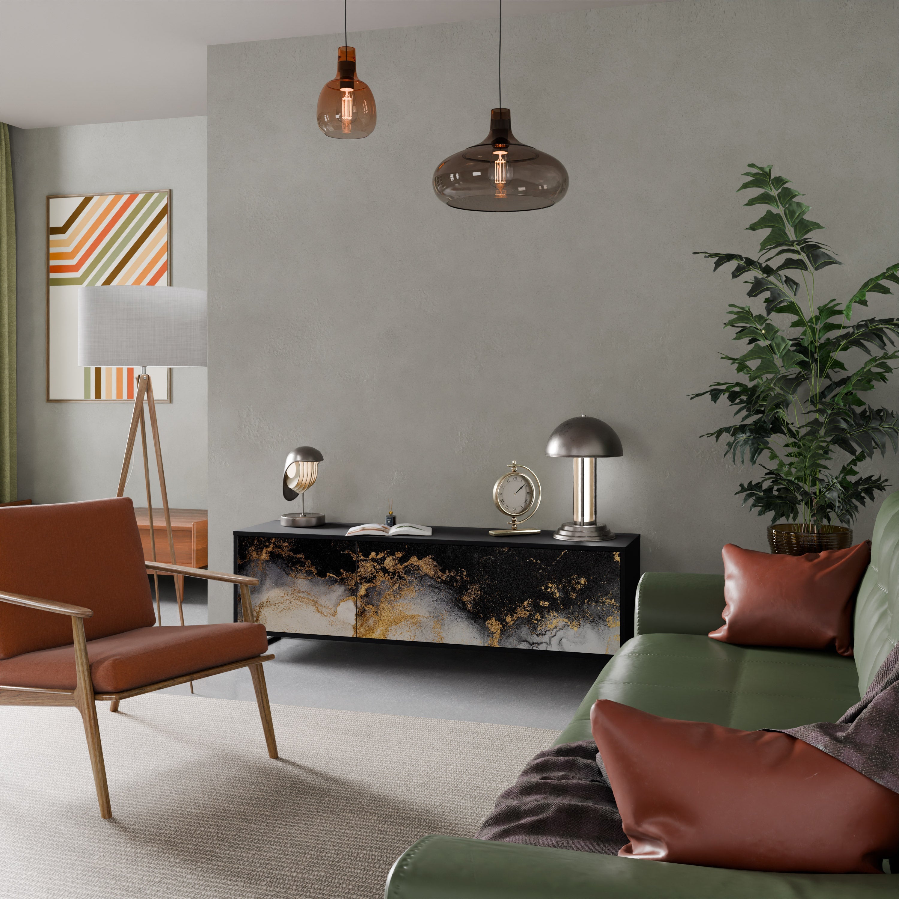 Meuble TV 3 portes MARBLE OF TOMMORROW finition noire