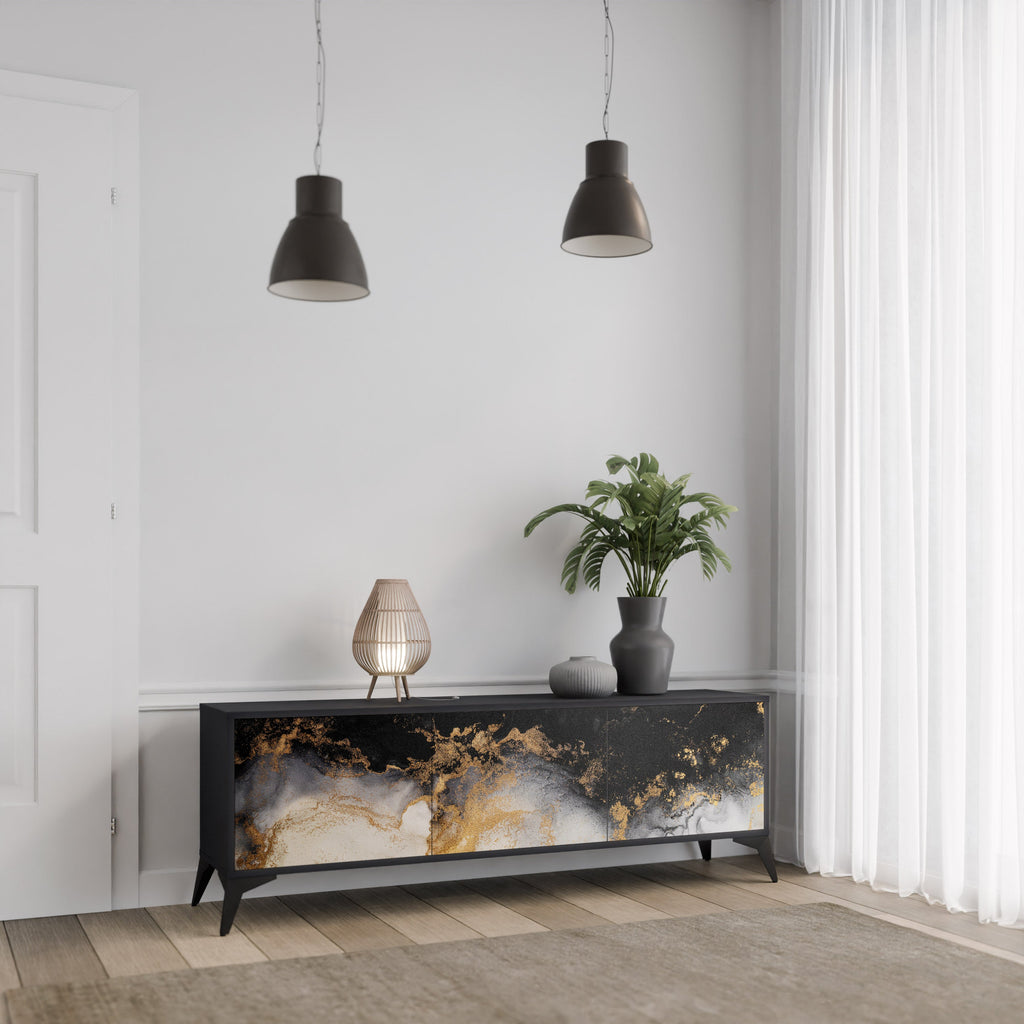 Meuble TV 3 portes MARBLE OF TOMMORROW finition noire