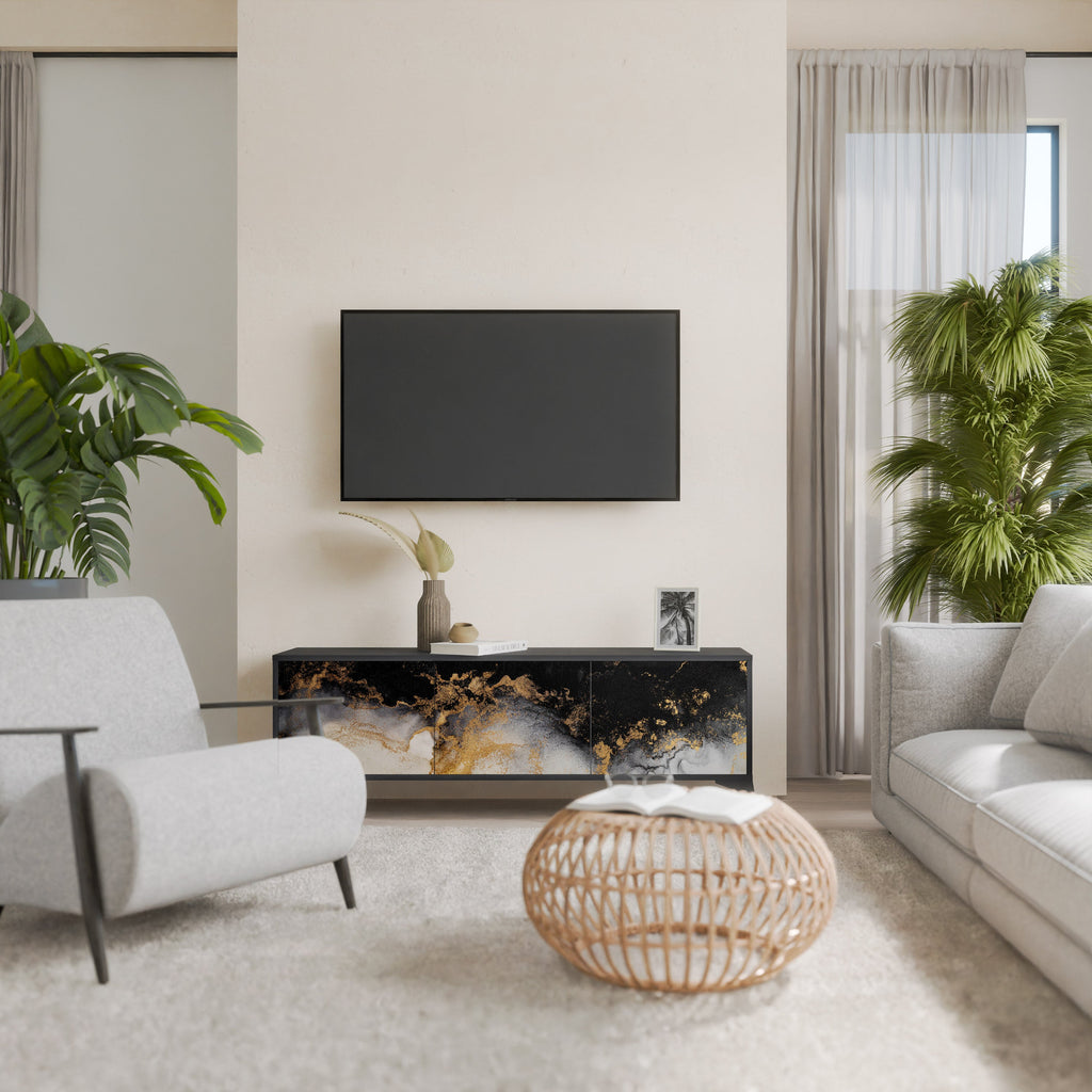 Meuble TV 3 portes MARBLE OF TOMMORROW finition noire