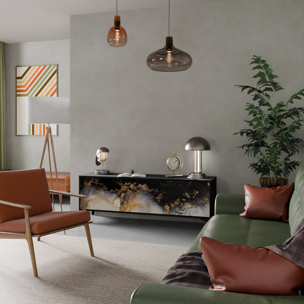 Meuble TV 3 portes MARBLE OF TOMMORROW finition noire