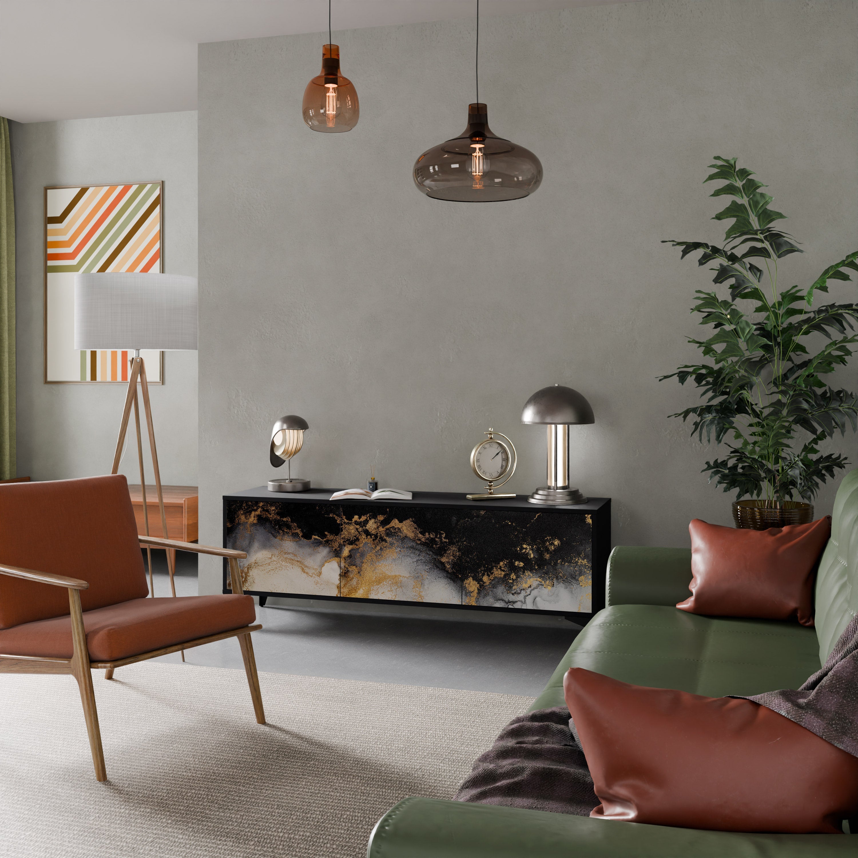 Meuble TV 3 portes MARBLE OF TOMMORROW finition noire