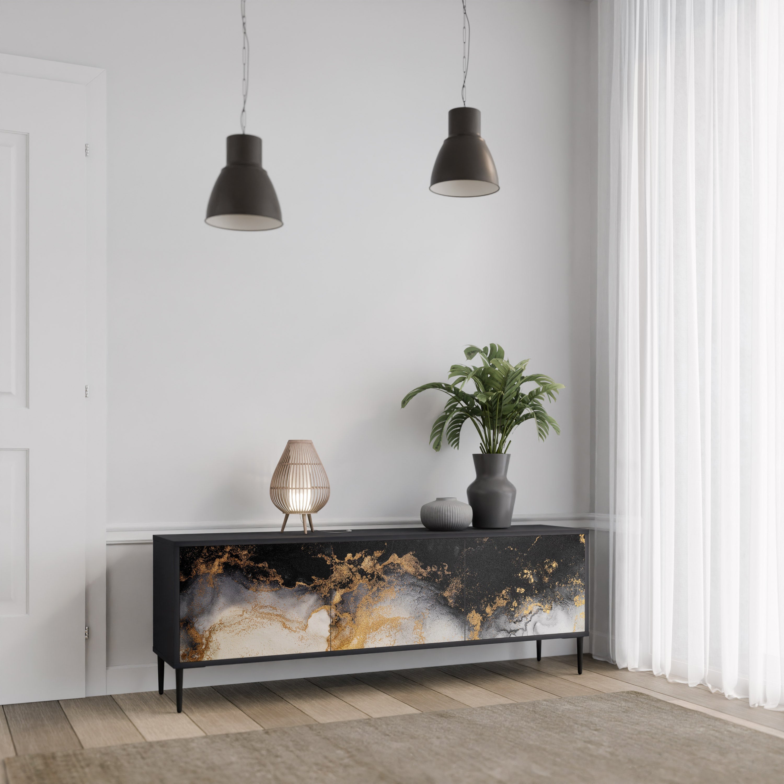 Meuble TV 3 portes MARBLE OF TOMMORROW finition noire