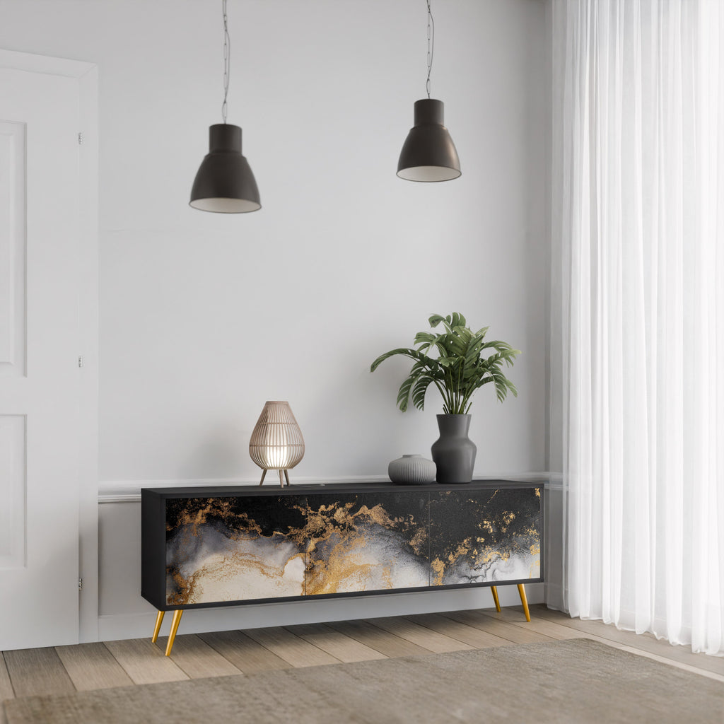 Meuble TV 3 portes MARBLE OF TOMMORROW finition noire