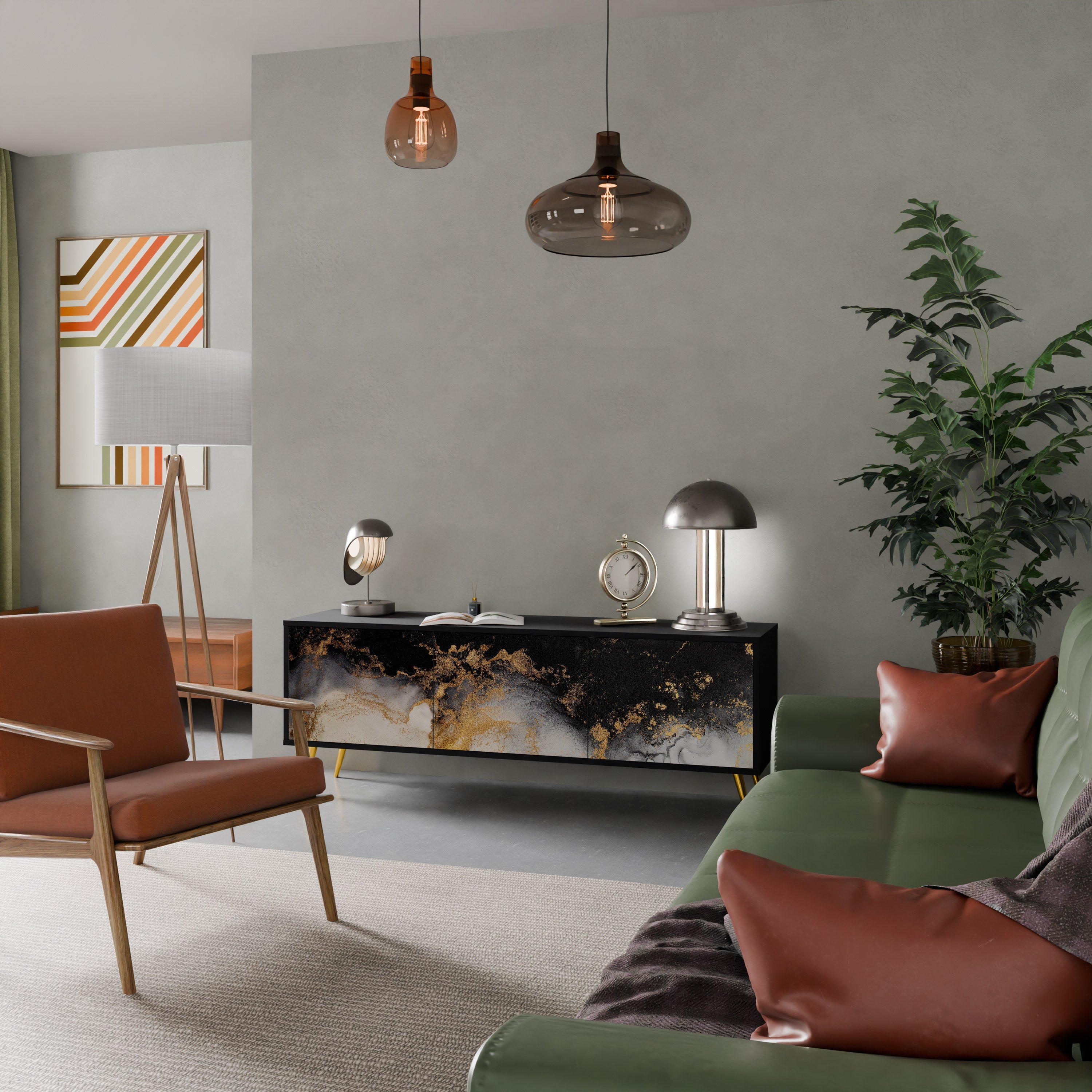 Meuble TV 3 portes MARBLE OF TOMMORROW finition noire