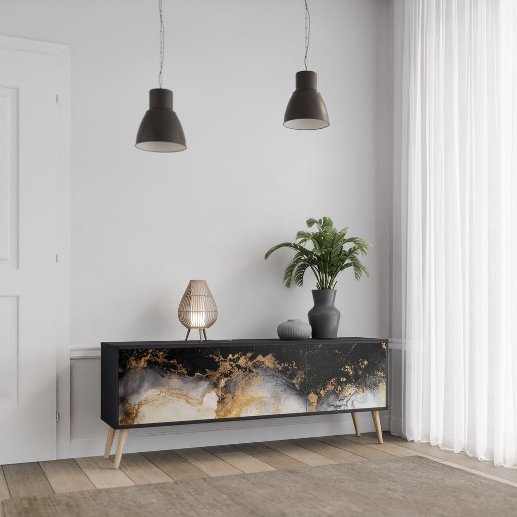 Meuble TV 3 portes MARBLE OF TOMMORROW finition noire