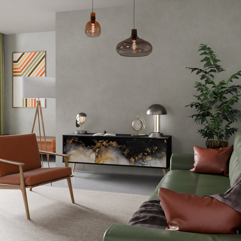 Meuble TV 3 portes MARBLE OF TOMMORROW finition noire