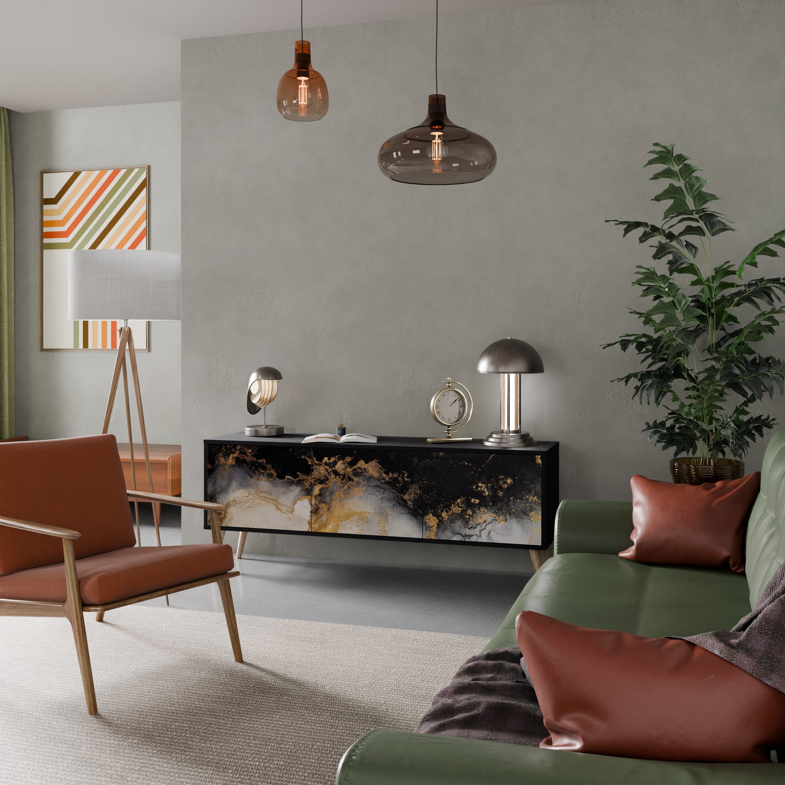 Meuble TV 3 portes MARBLE OF TOMMORROW finition noire