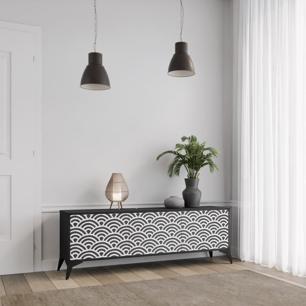 Meuble TV 3 portes GLOOMY HOST en finition noire