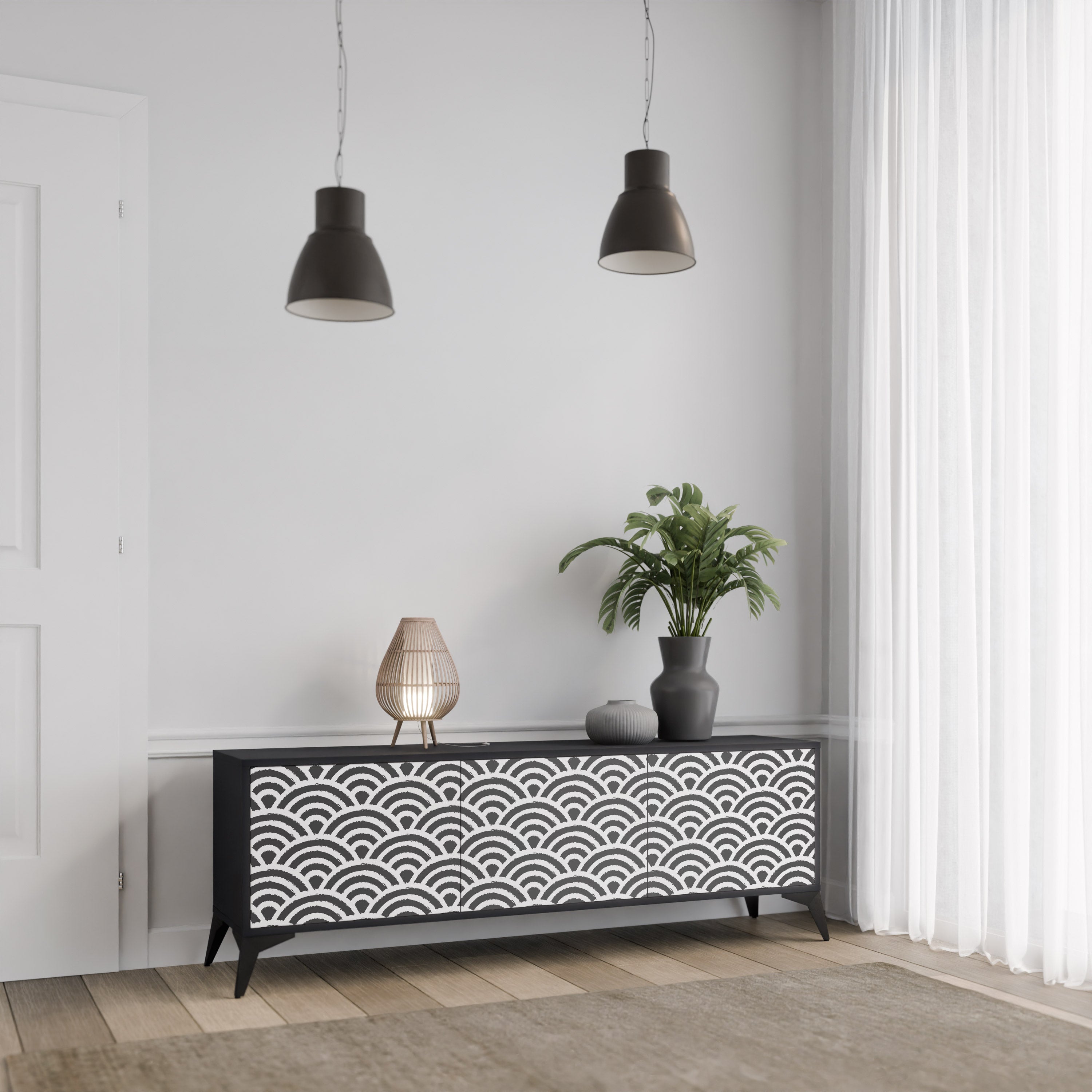 Meuble TV 3 portes GLOOMY HOST en finition noire