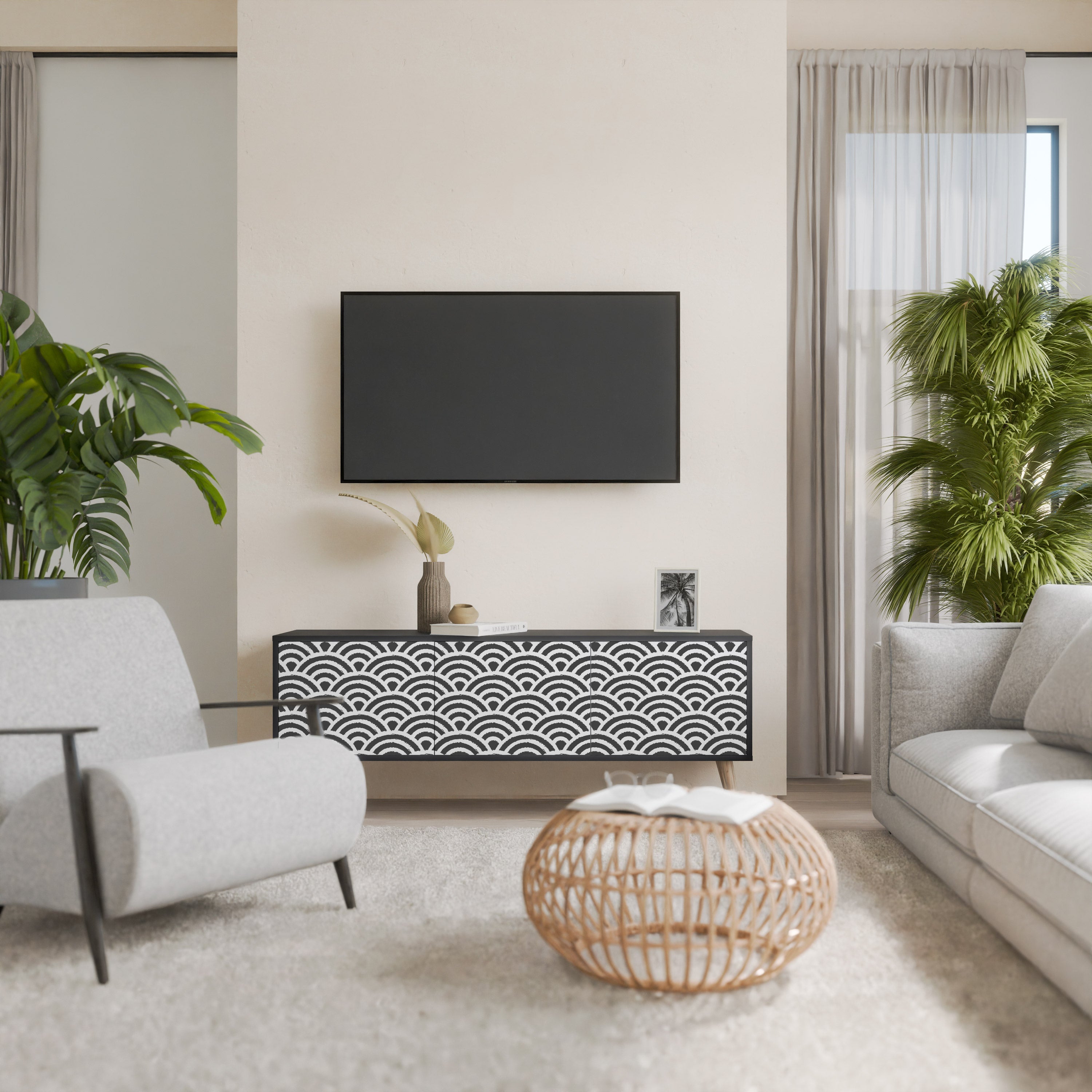 Meuble TV 3 portes GLOOMY HOST en finition noire