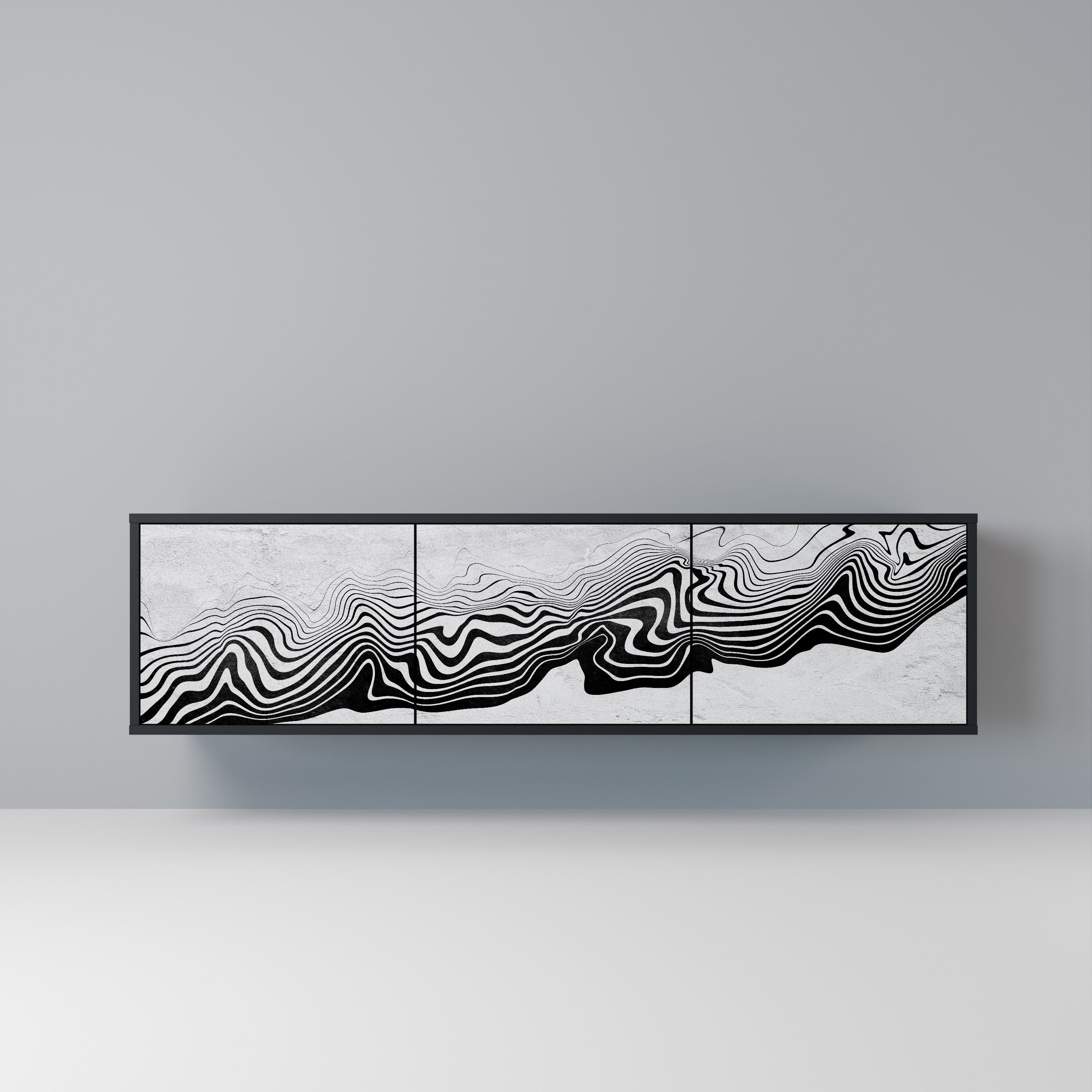 Meuble TV 3 portes MONOCHROME MIRAGE finition noire