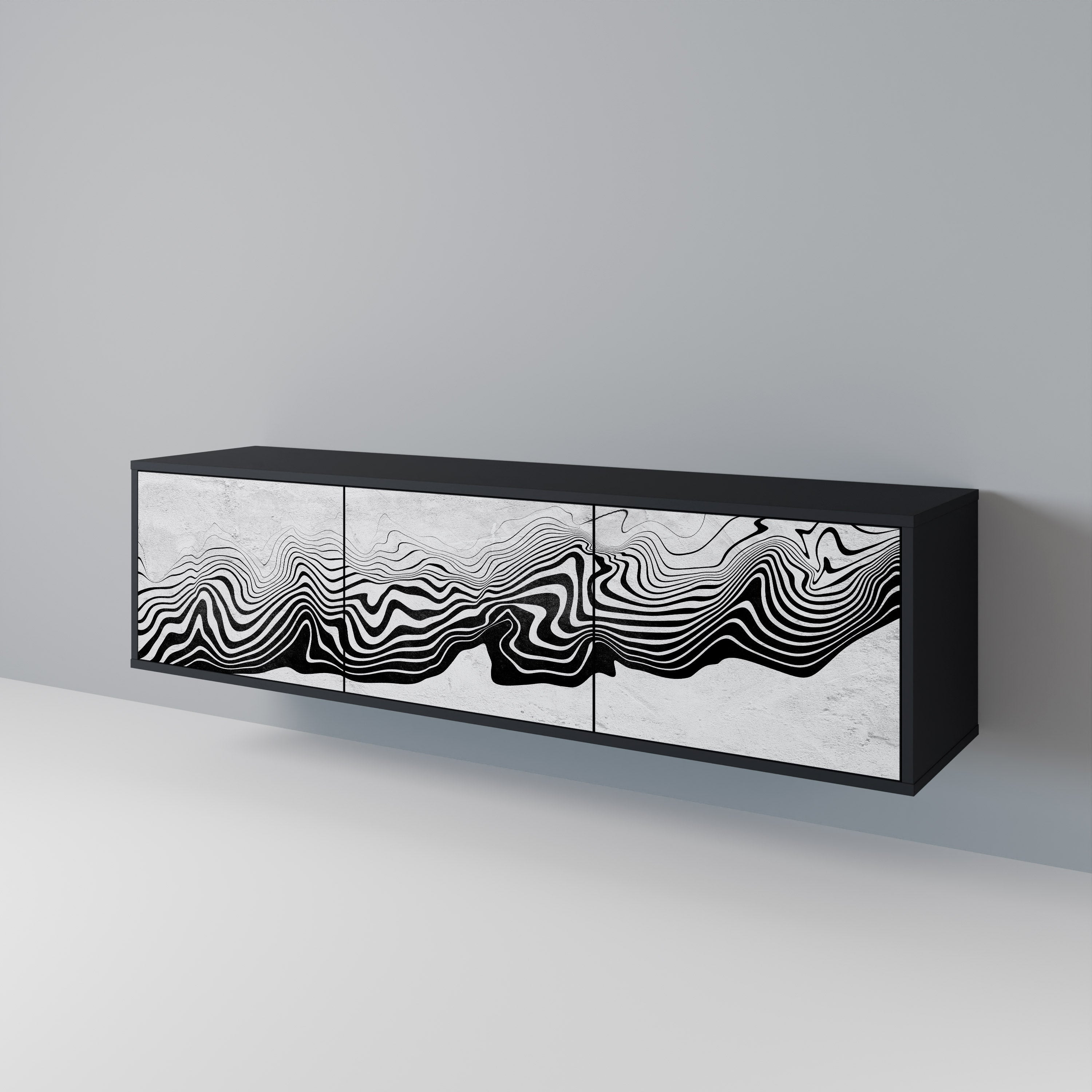 Meuble TV 3 portes MONOCHROME MIRAGE finition noire