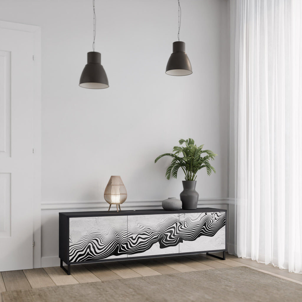 Meuble TV 3 portes MONOCHROME MIRAGE finition noire