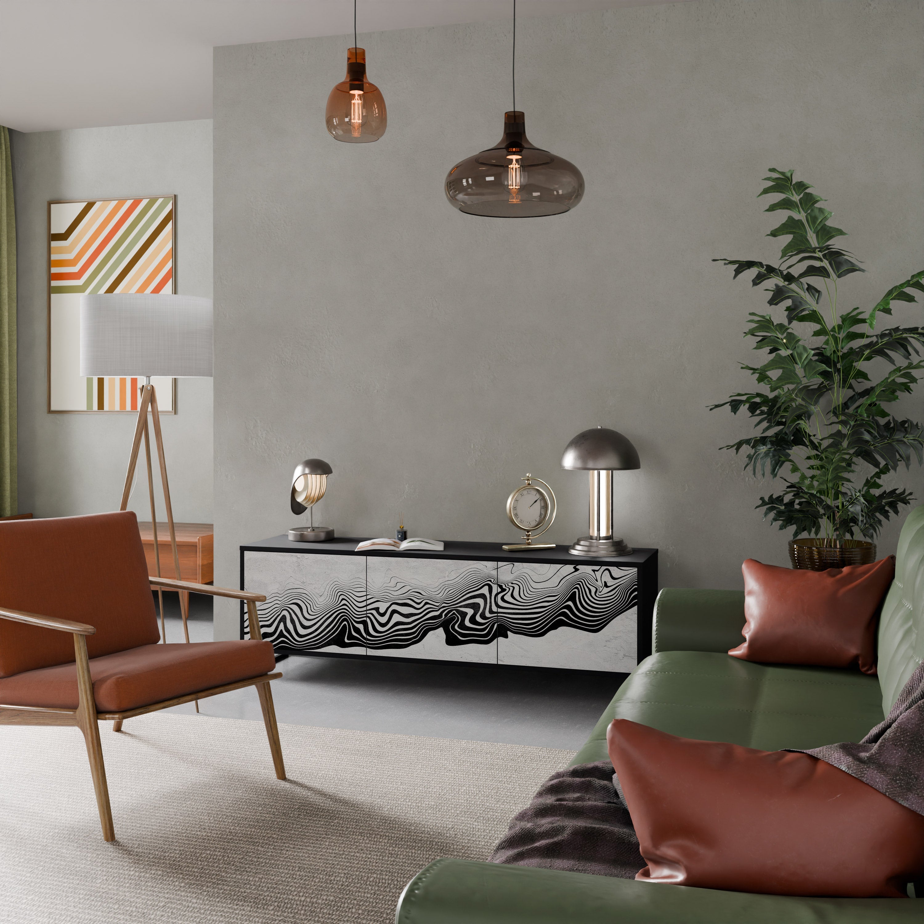 Meuble TV 3 portes MONOCHROME MIRAGE finition noire