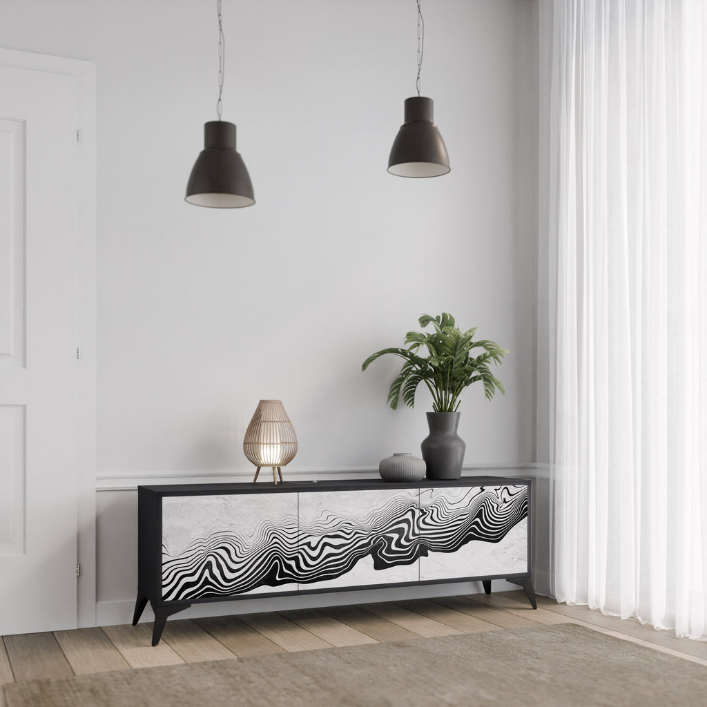 Meuble TV 3 portes MONOCHROME MIRAGE finition noire