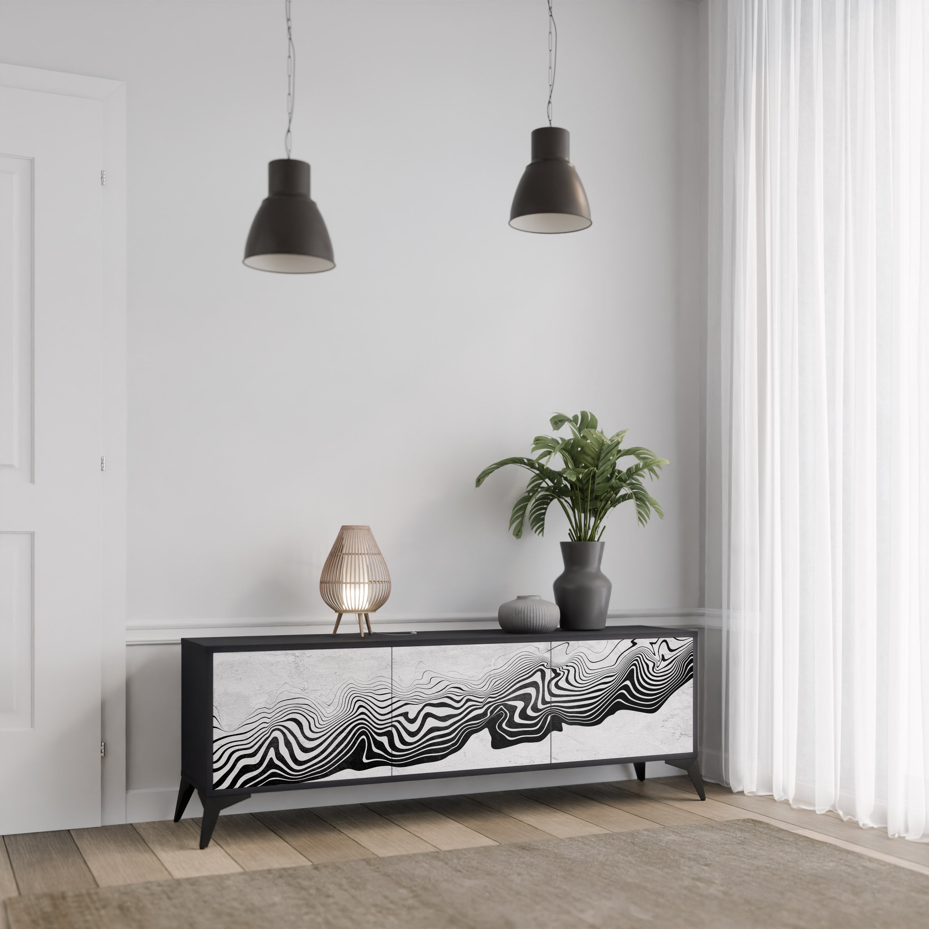 Meuble TV 3 portes MONOCHROME MIRAGE finition noire