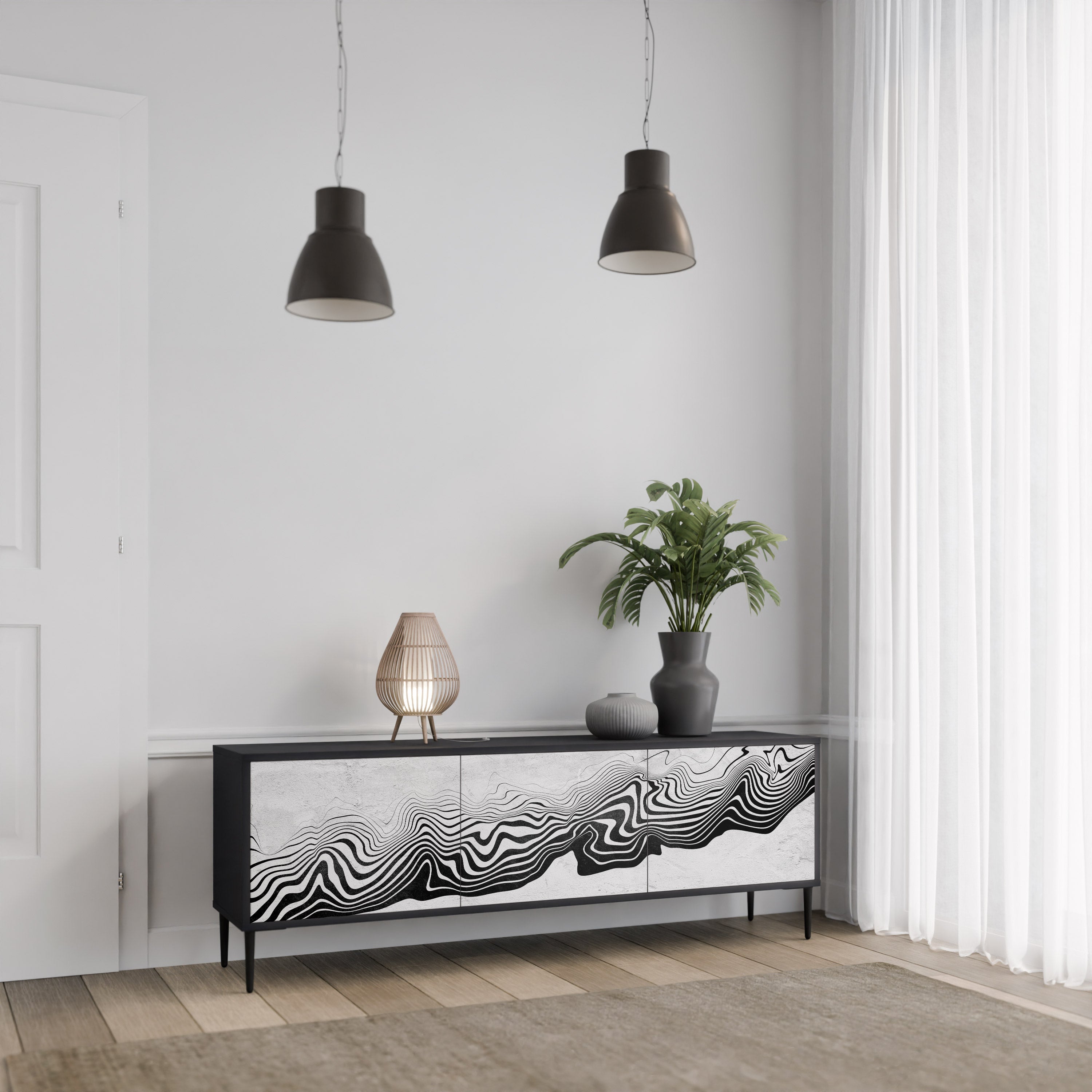 Meuble TV 3 portes MONOCHROME MIRAGE finition noire