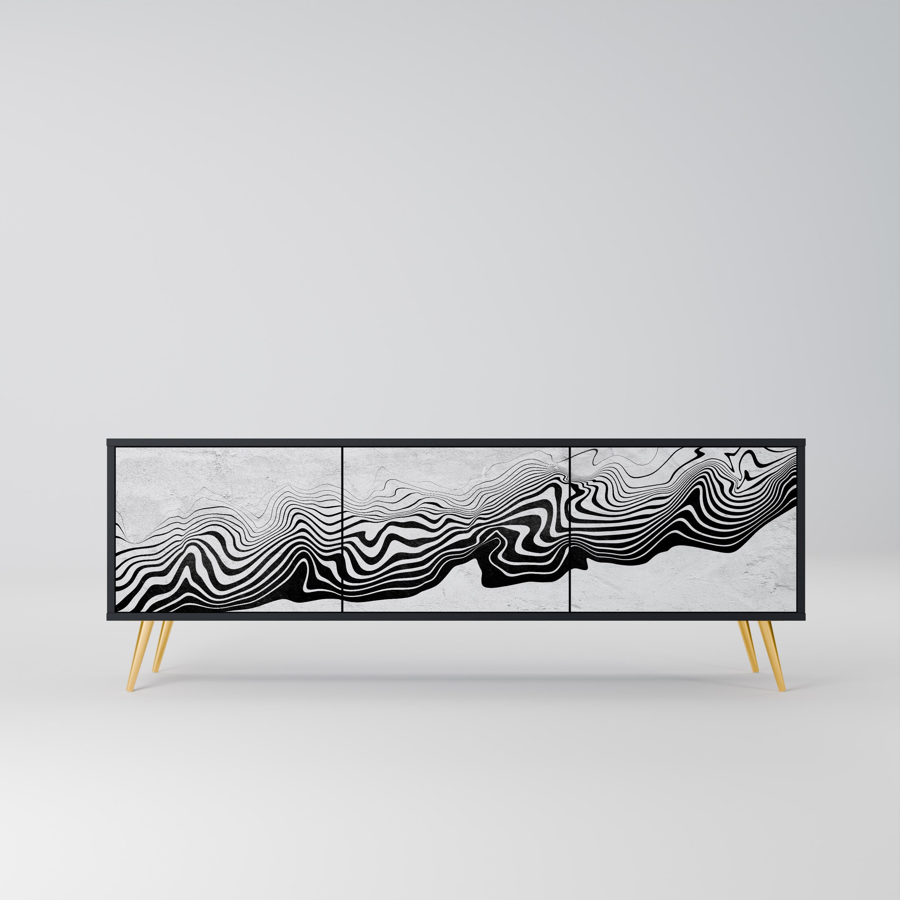 Meuble TV 3 portes MONOCHROME MIRAGE finition noire