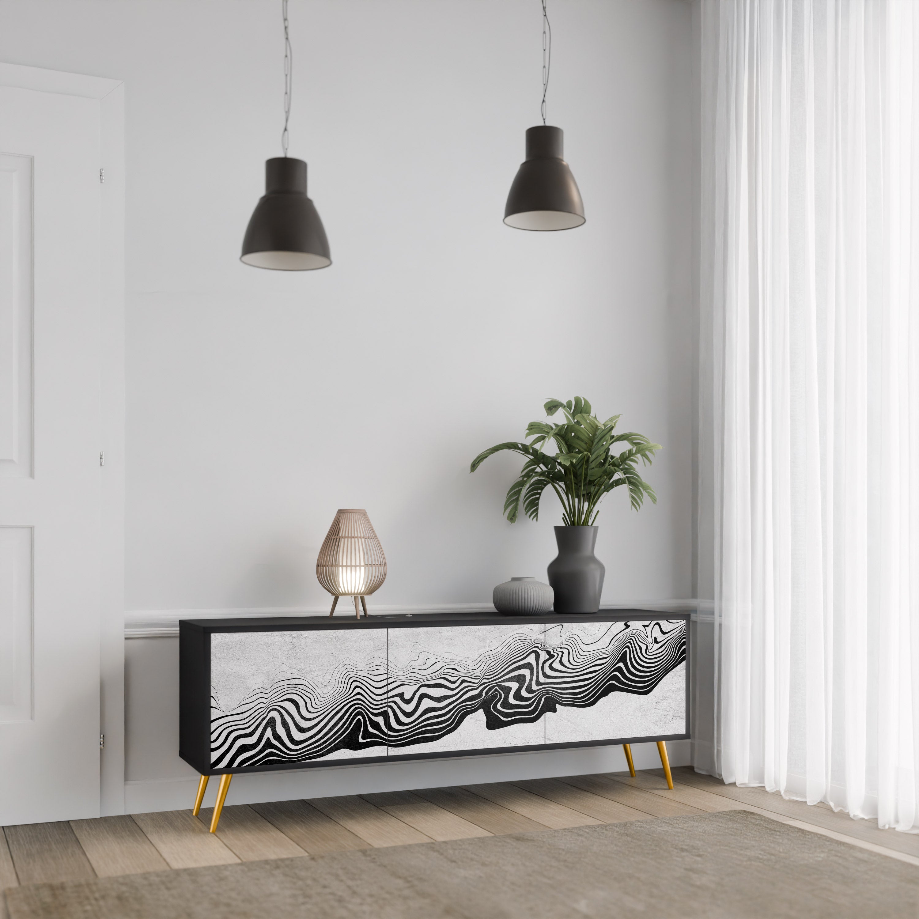 Meuble TV 3 portes MONOCHROME MIRAGE finition noire